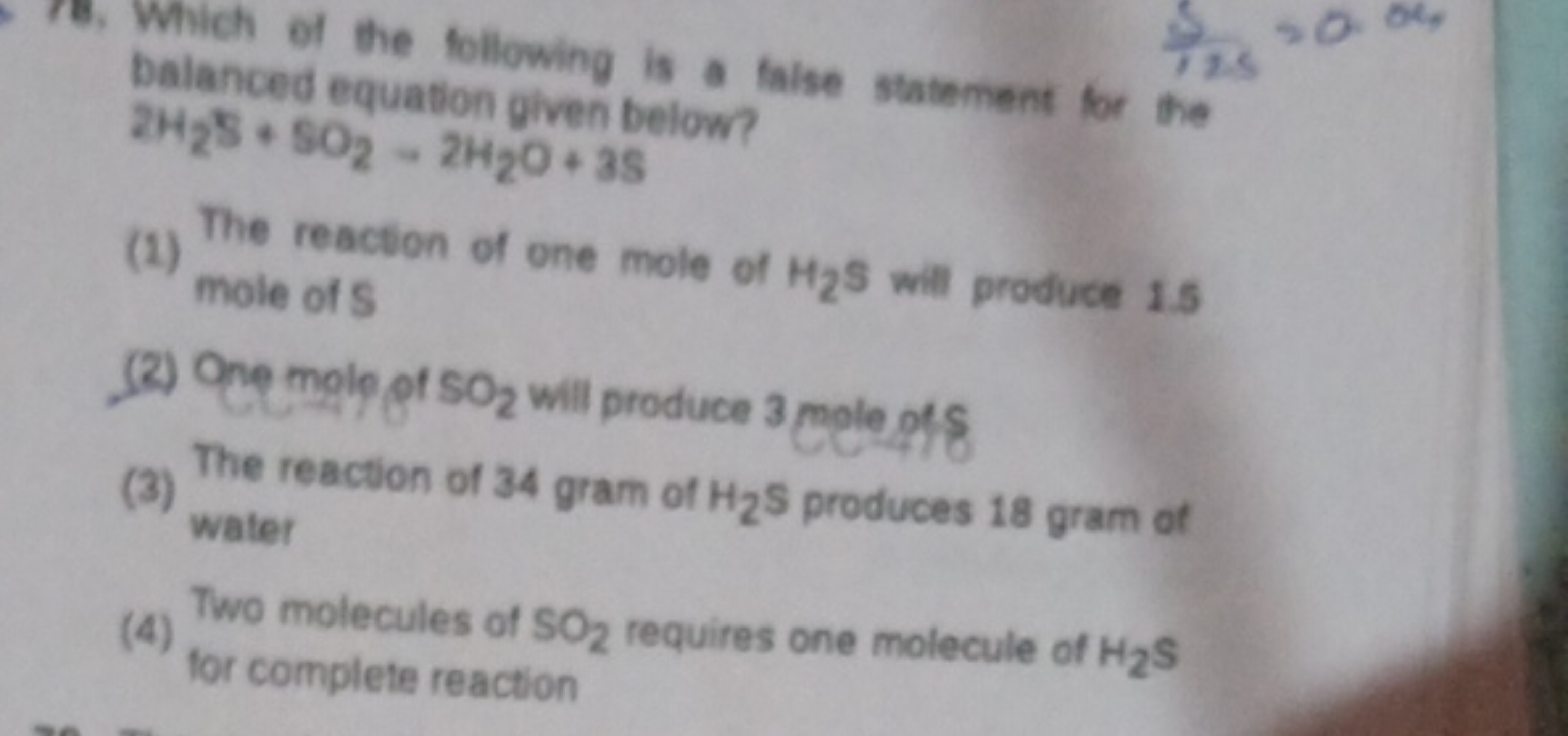 18. Which of the following is a false statement for the balanced equat