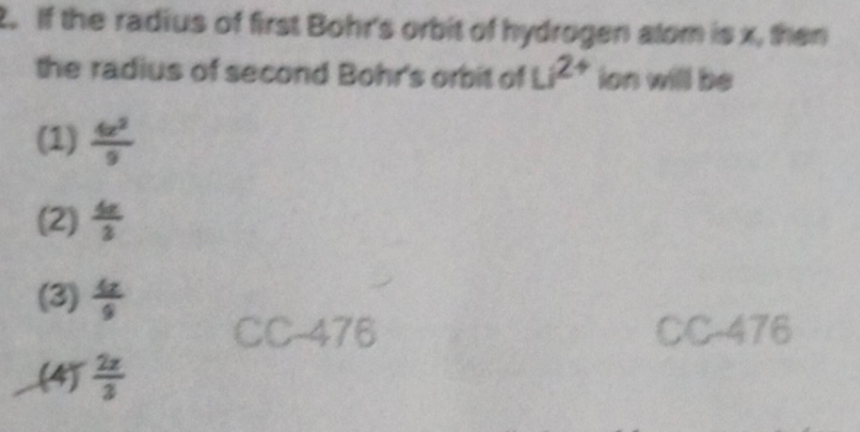 If the radius of first Bohr's orbit of hydrogen alom is x, then the ra