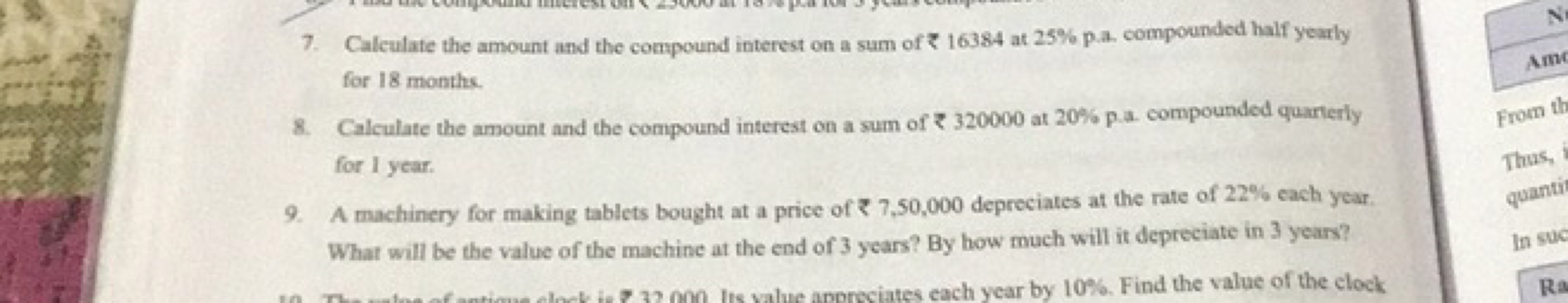 7. Calculate the amount and the compound interest on a sum of ₹16384 a