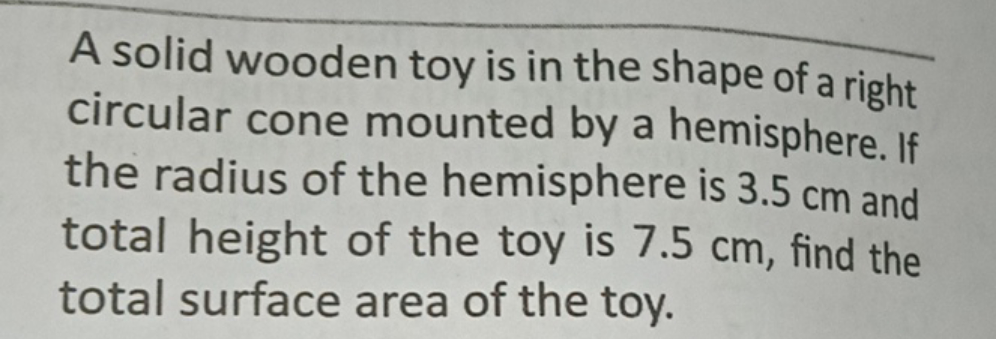 A solid wooden toy is in the shape of a right circular cone mounted by