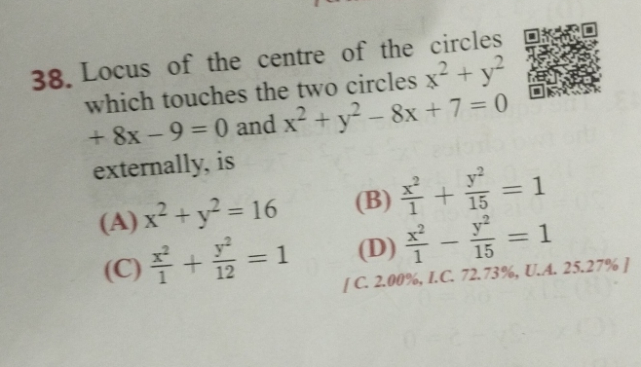 38. Locus of the centre of the circles which touches the two circles x