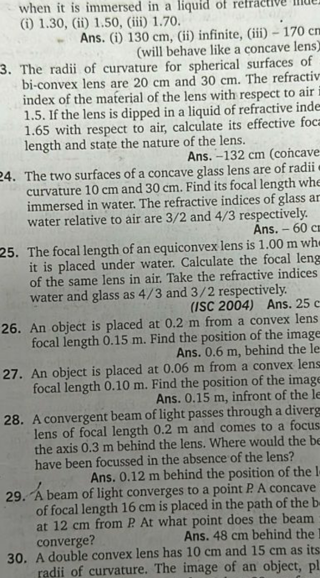 when it is immersed in a liquid of refractive mue (i) 1.30 , (ii) 1.50