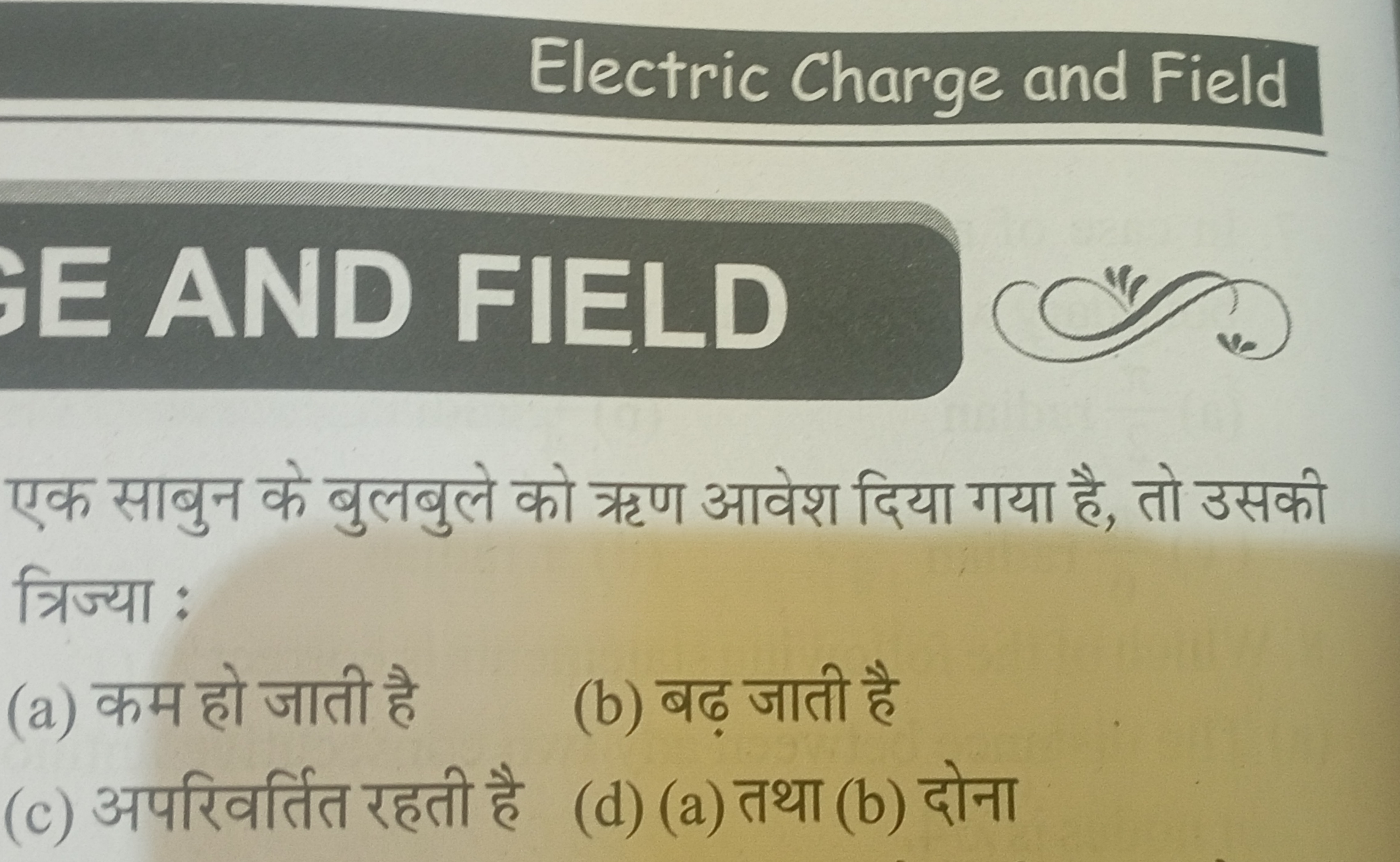 Electric Charge and Field
E AND FIELD

एक साबुन के बुलबुले को ऋण आवेश 