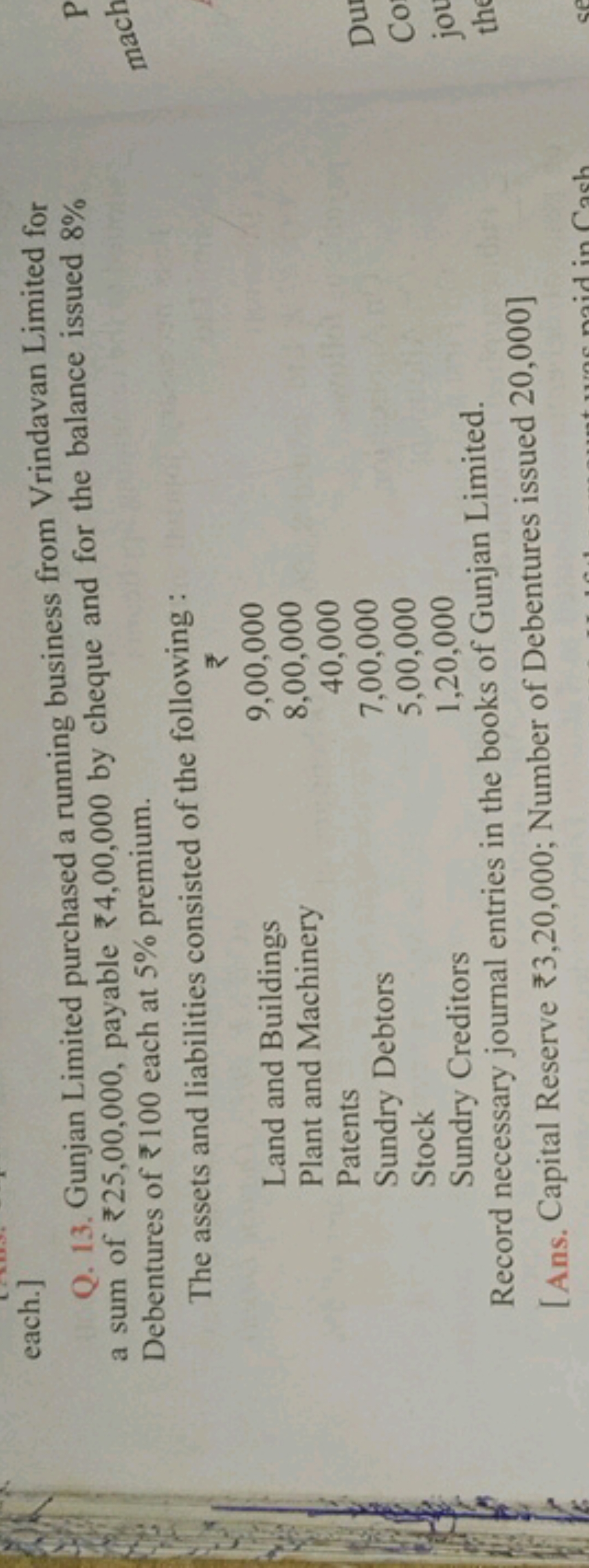 each.]
Q. 13. Gunjan Limited purchased a running business from Vrindav