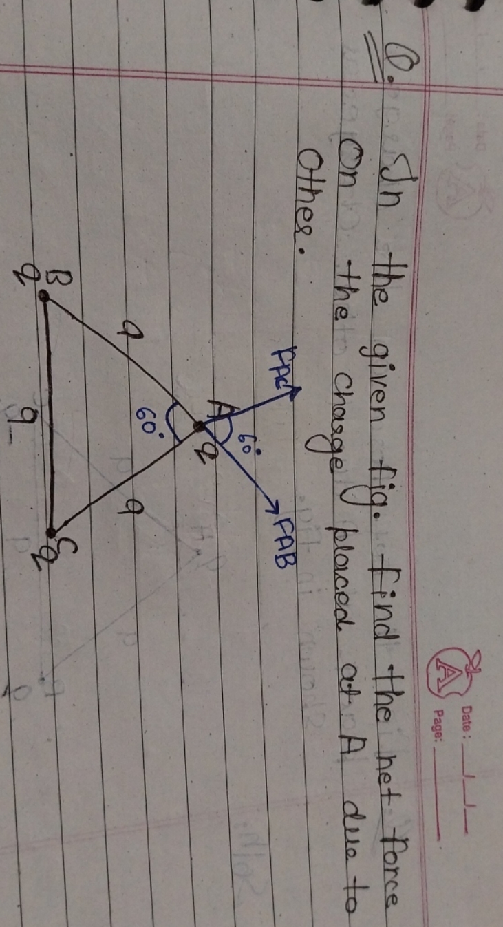 Q. In the given fig. find the net force On the charge placed at A due 