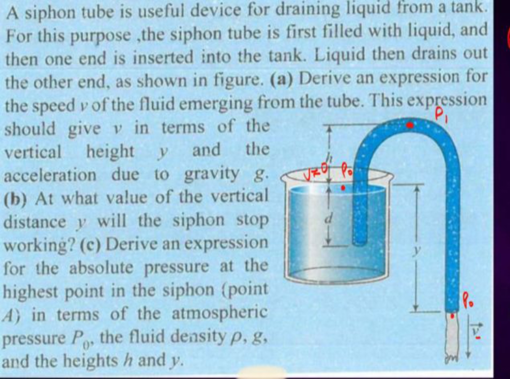 A siphon tube is useful device for draining liquid from a tank. For th