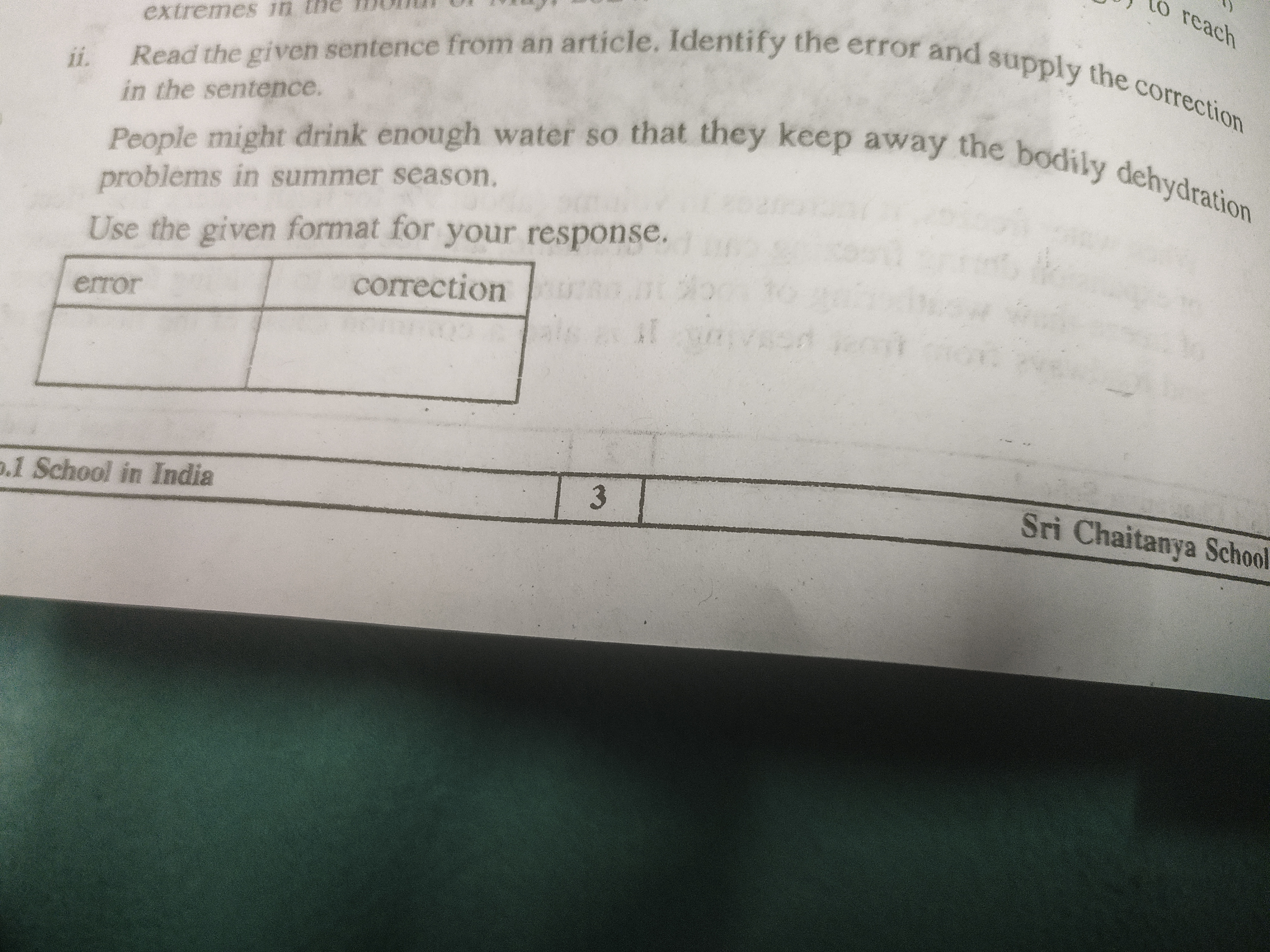 ii. Read the given sentence from an article. Identify the error and su