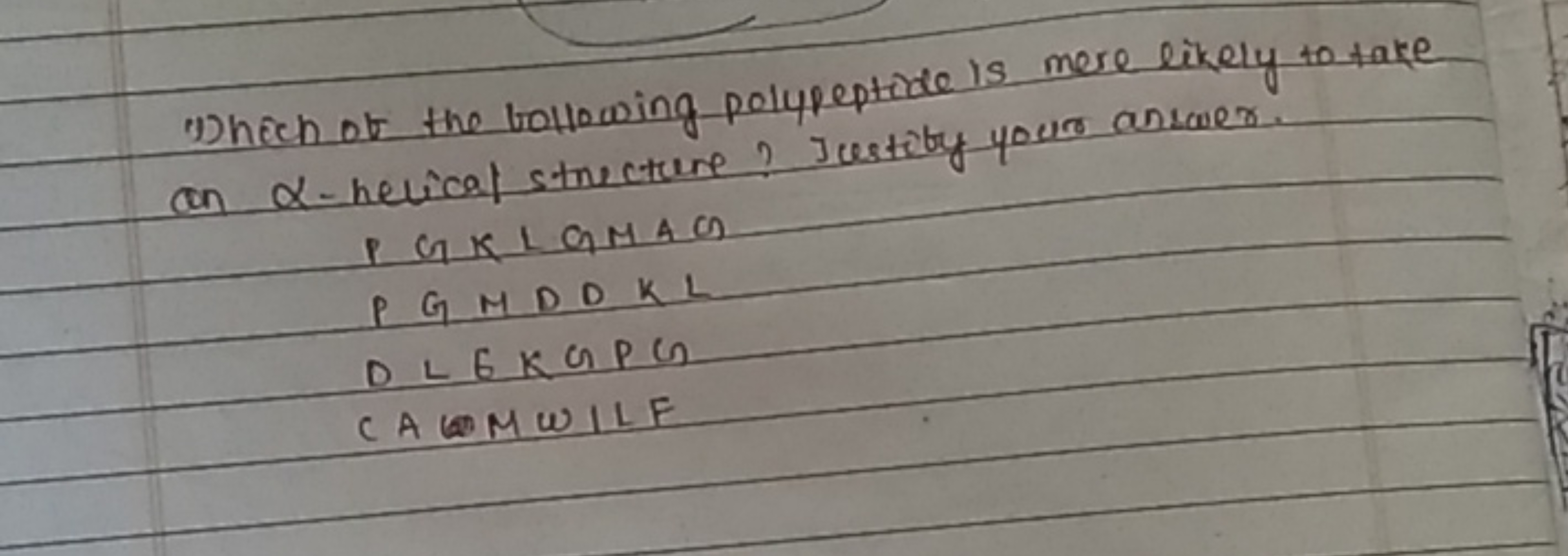 Which of the following polypeptide is mere likely to take an α-helical