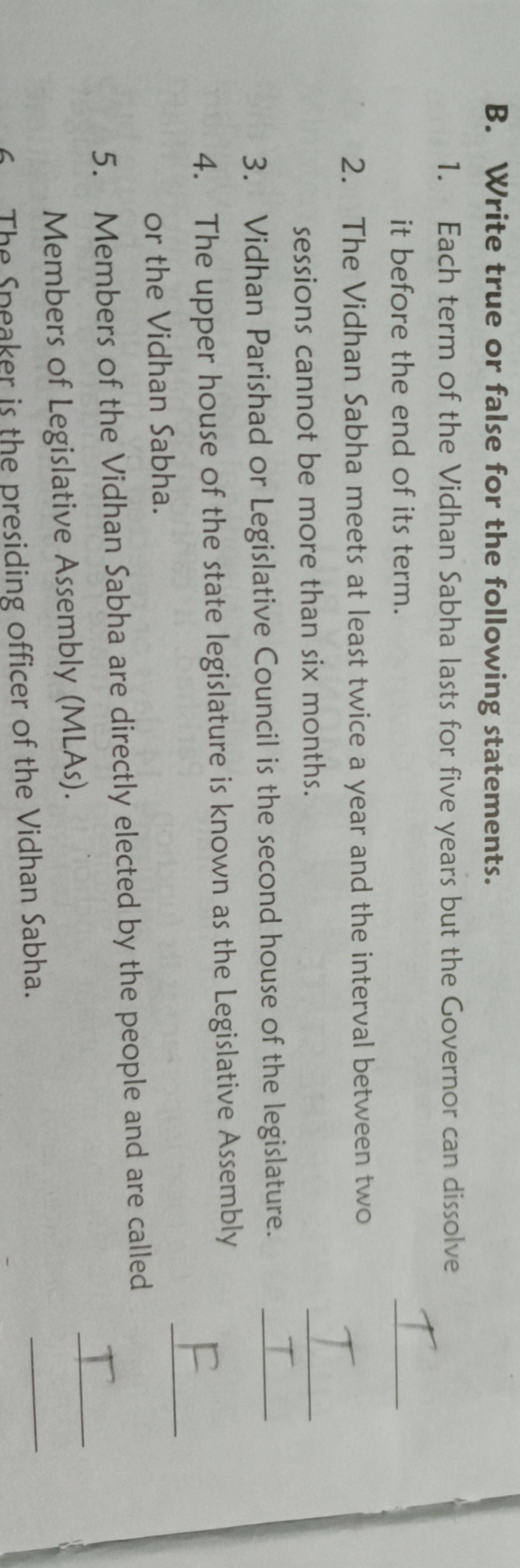 B. Write true or false for the following statements.
1. Each term of t