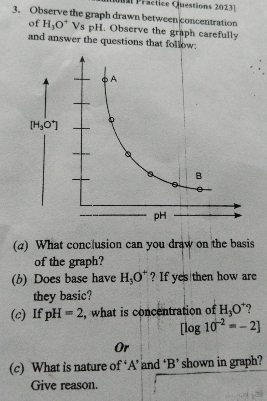 3. Observe the graph drawn between concentration of H3​O+VspH. Observe