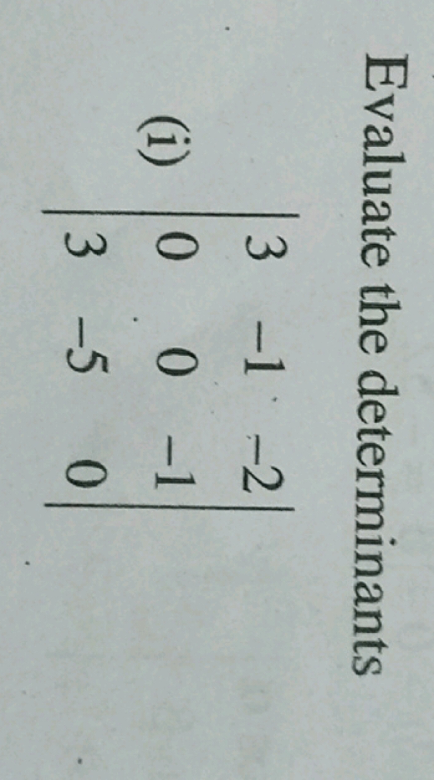 Evaluate the determinants
(i) ∣∣​303​−10−5​−2−10​∣∣​