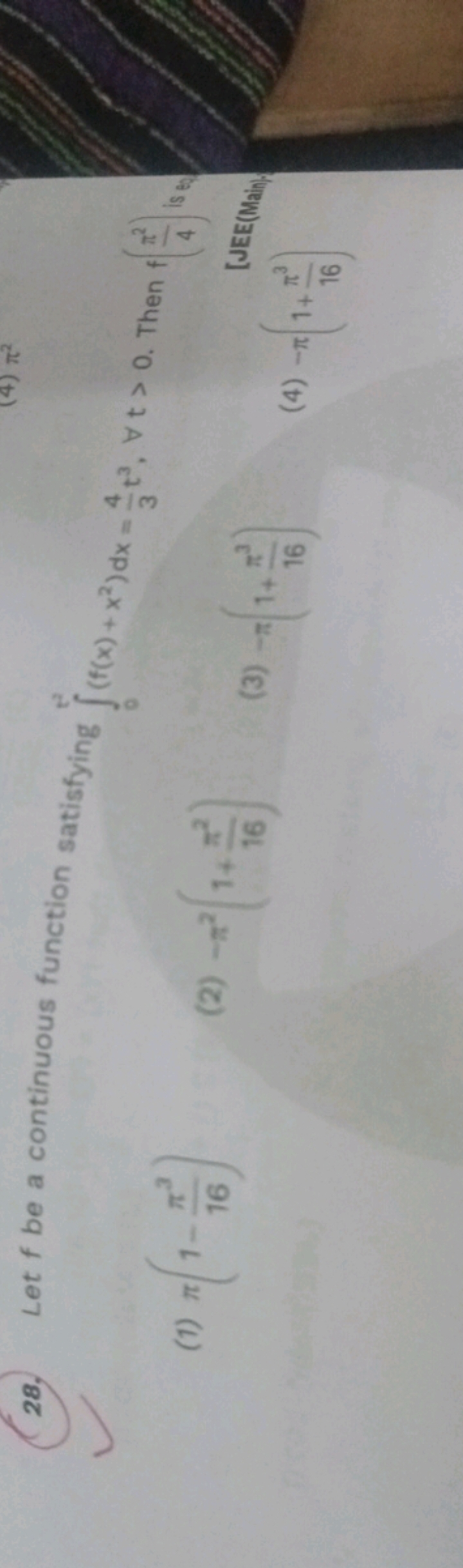 (1) π(1−16π3​)
(2) −π2(1+16π2​)
(3) −π(1+16π3​)
(4) −π(1+16π3​)