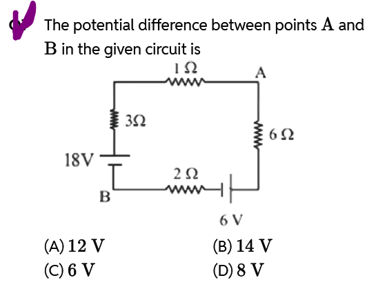 The potential difference between points A and B in the given circuit is