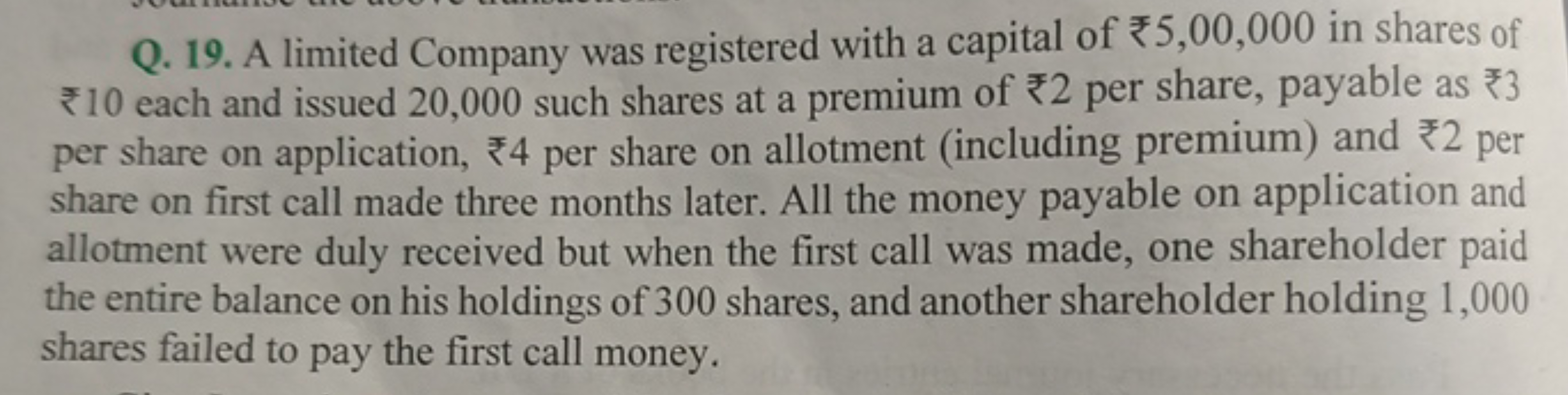 Q. 19. A limited Company was registered with a capital of 5,00,000 in 