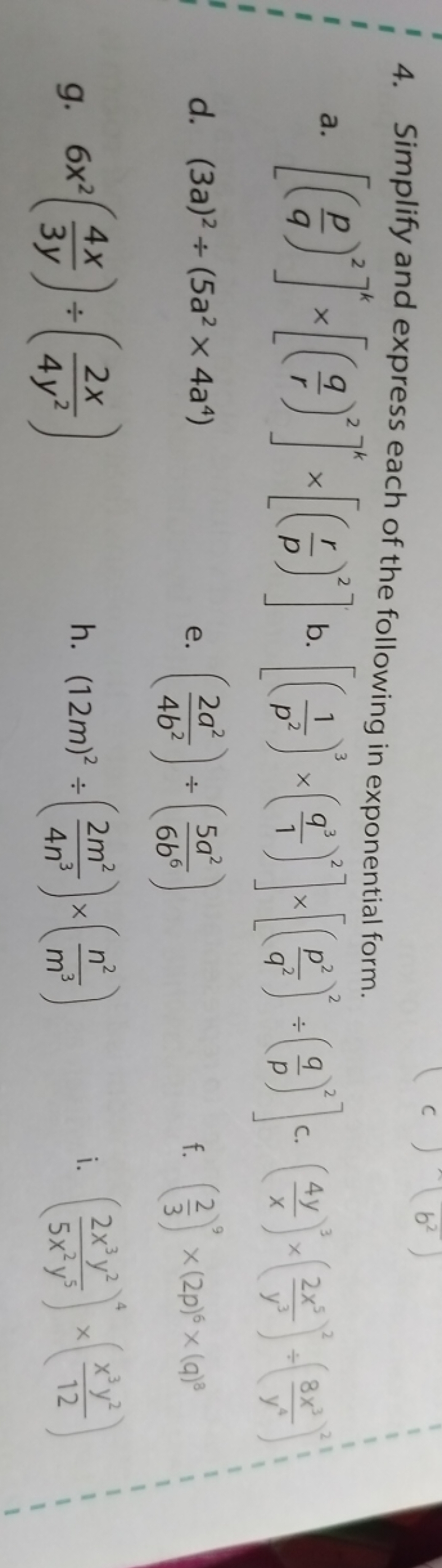 4. Simplify and express each of the following in exponential form.
a. 