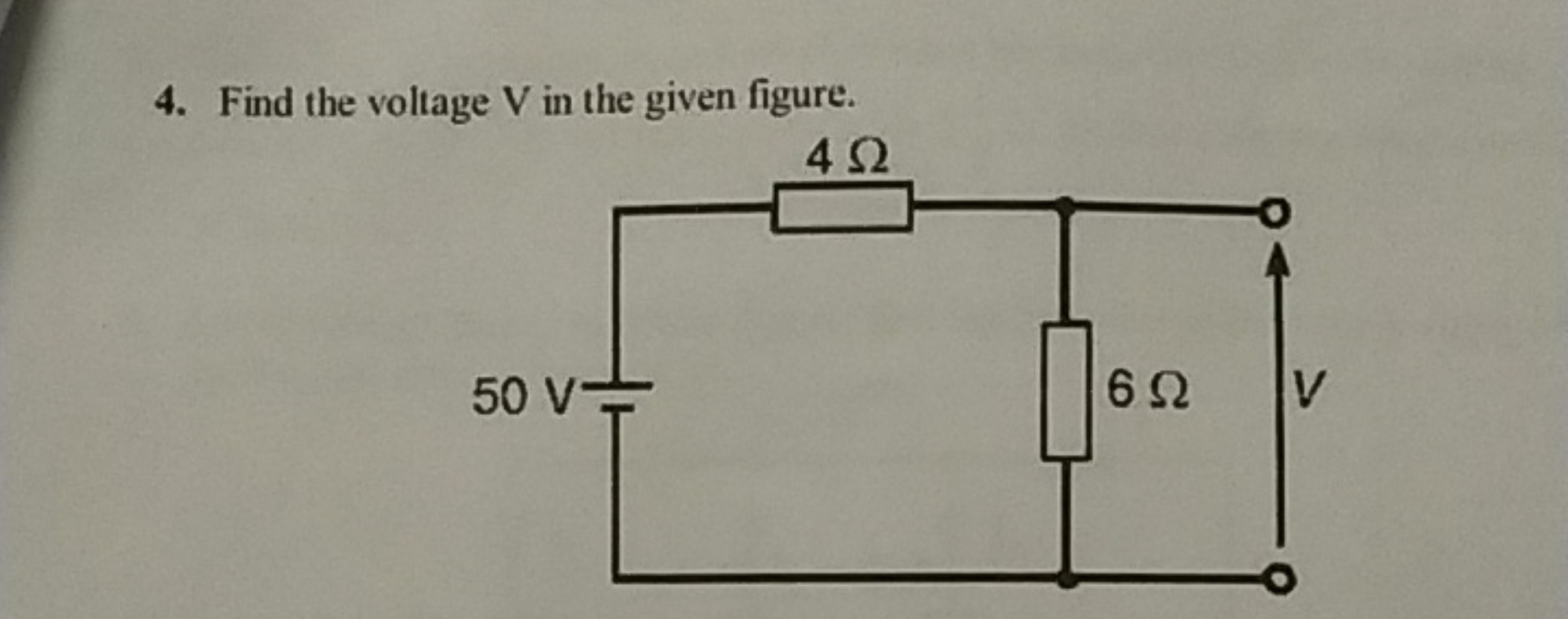 4. Find the voltage V in the given figure.