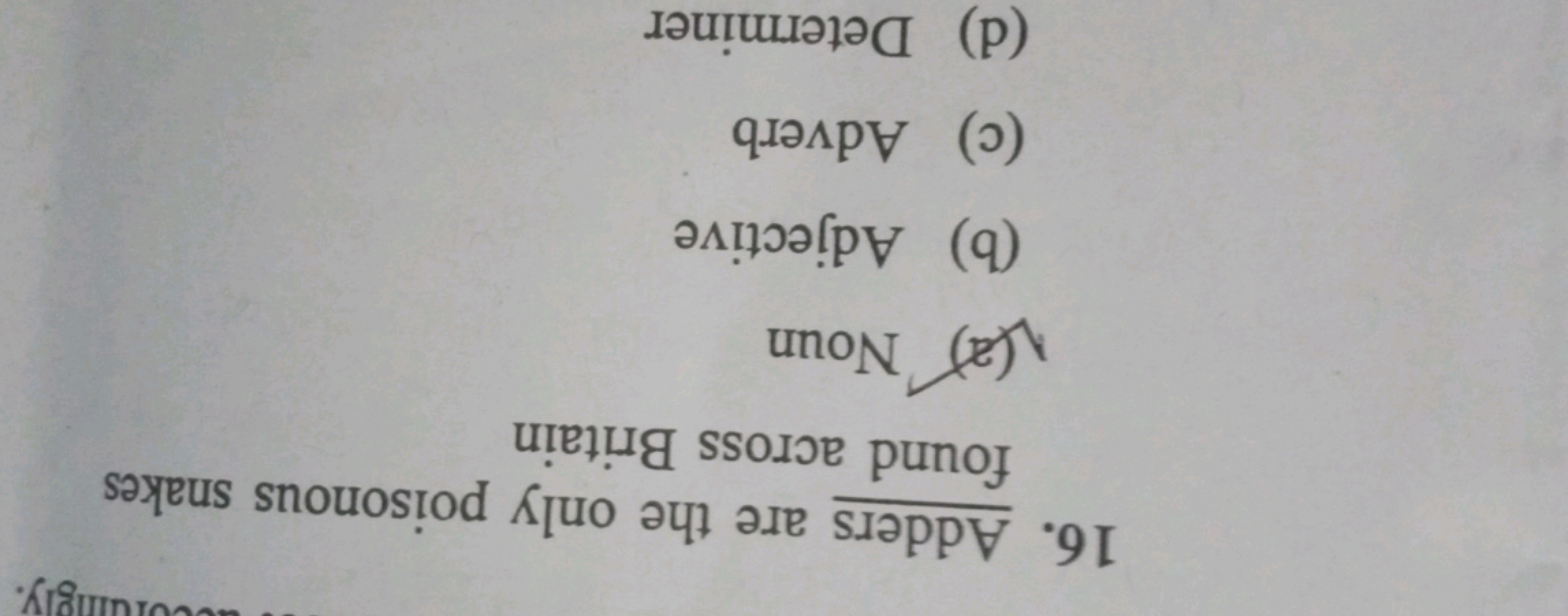 16. Adders are the only poisonous snakes found across Britain
(a) Noun