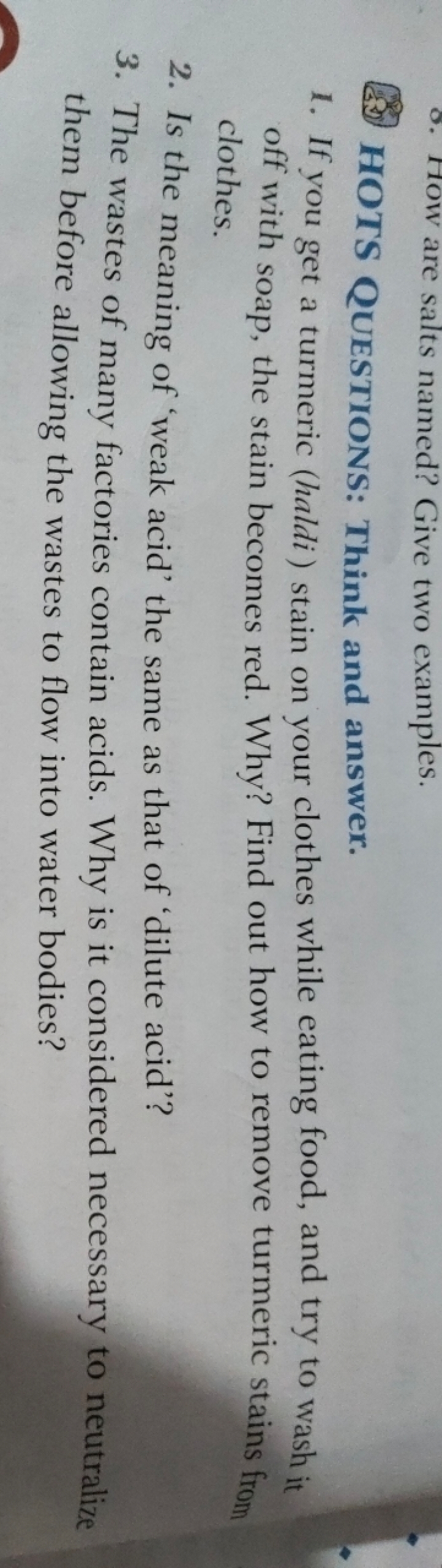 o. How are salts named? Give two examples.

HOTS QUESTIONS: Think and 