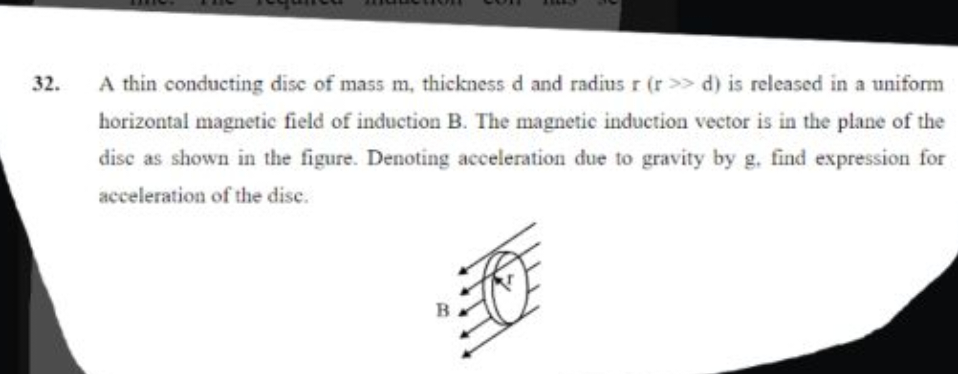 32. A thin conducting disc of mass m, thickness d and radius r ( r≫d) 