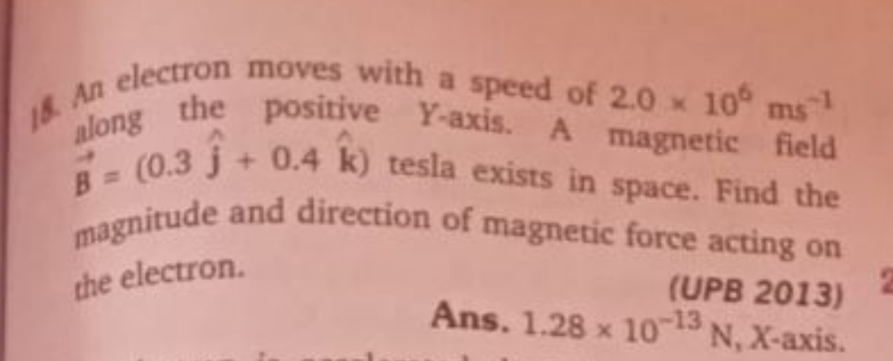 15. An electron moves with a speed of 2.0×106 ms−1 glong the positive 