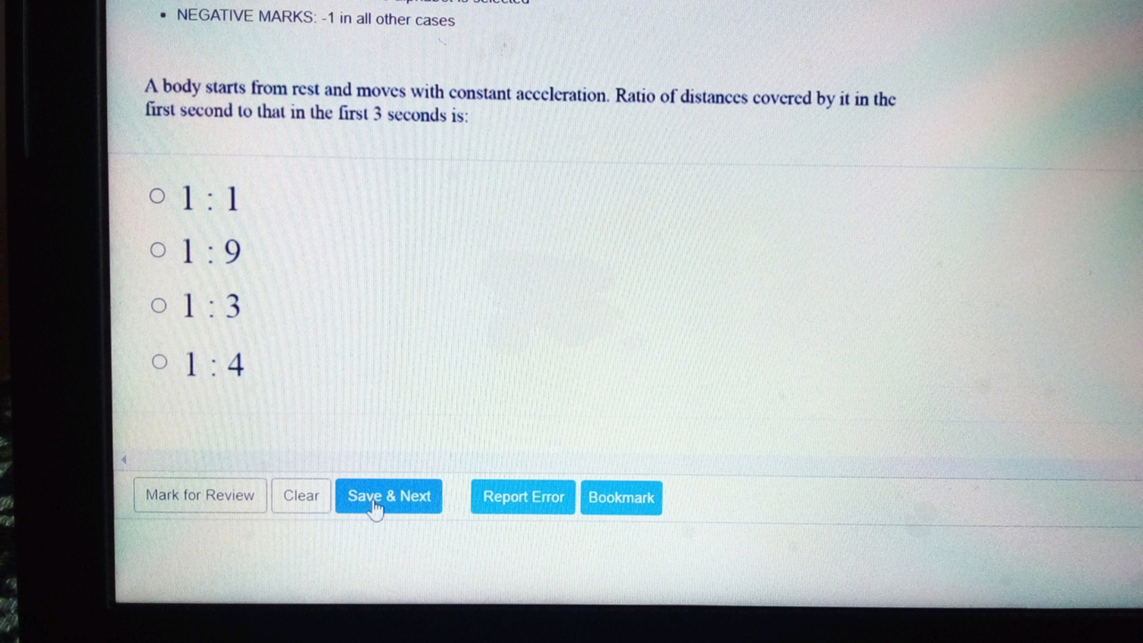 - NEGATIVE MARKS: - 1 in all other cases

A body starts from rest and 