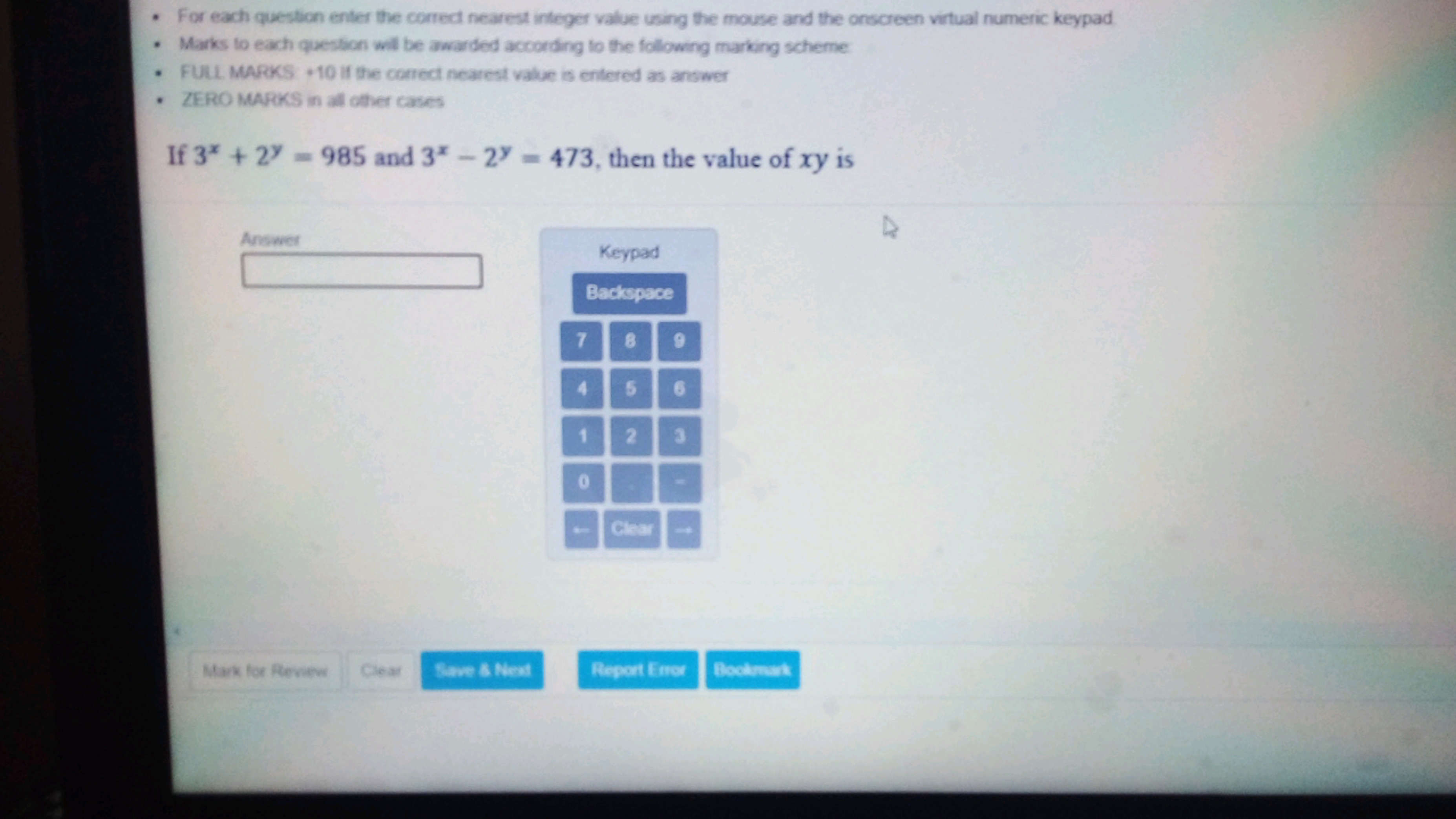 * For each question enter the corredi nearest integer value using the 