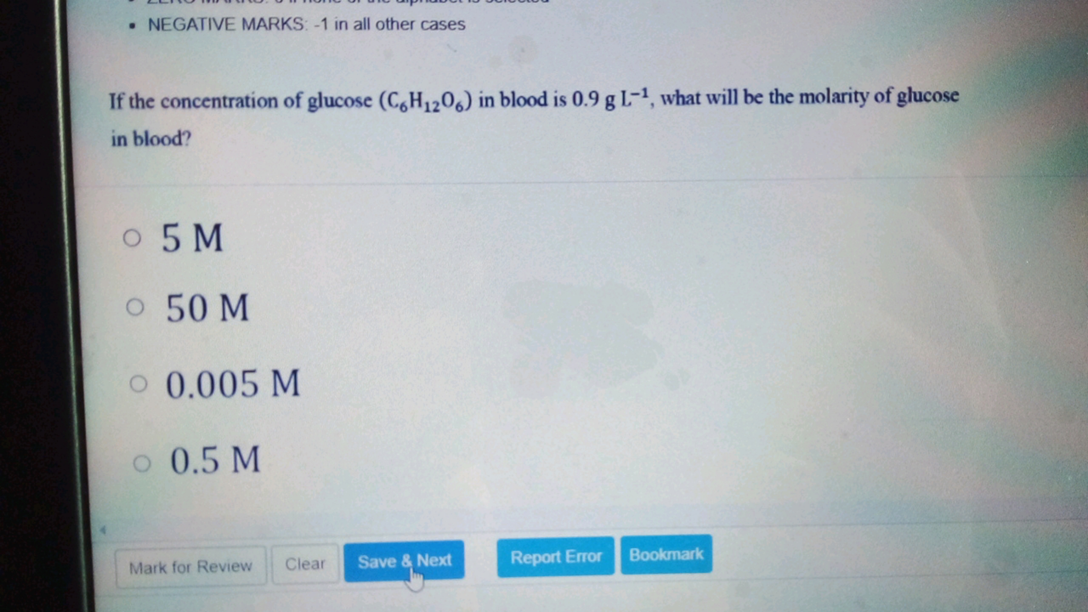 - NEGATIVE MARKS: - 1 in all other cases

If the concentration of gluc