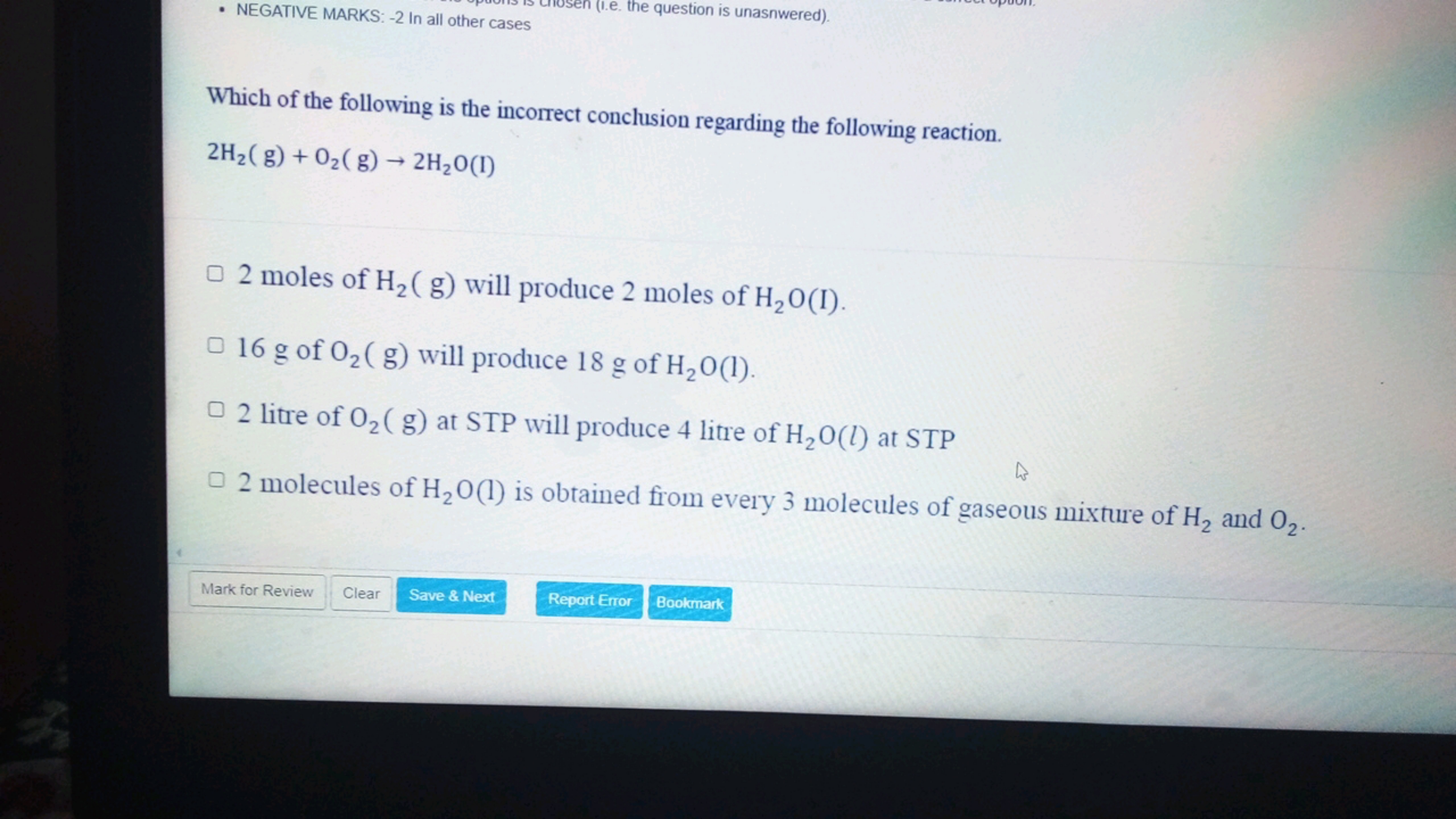 (i.e. the question is unasnwered).
. NEGATIVE MARKS: -2 In all other c