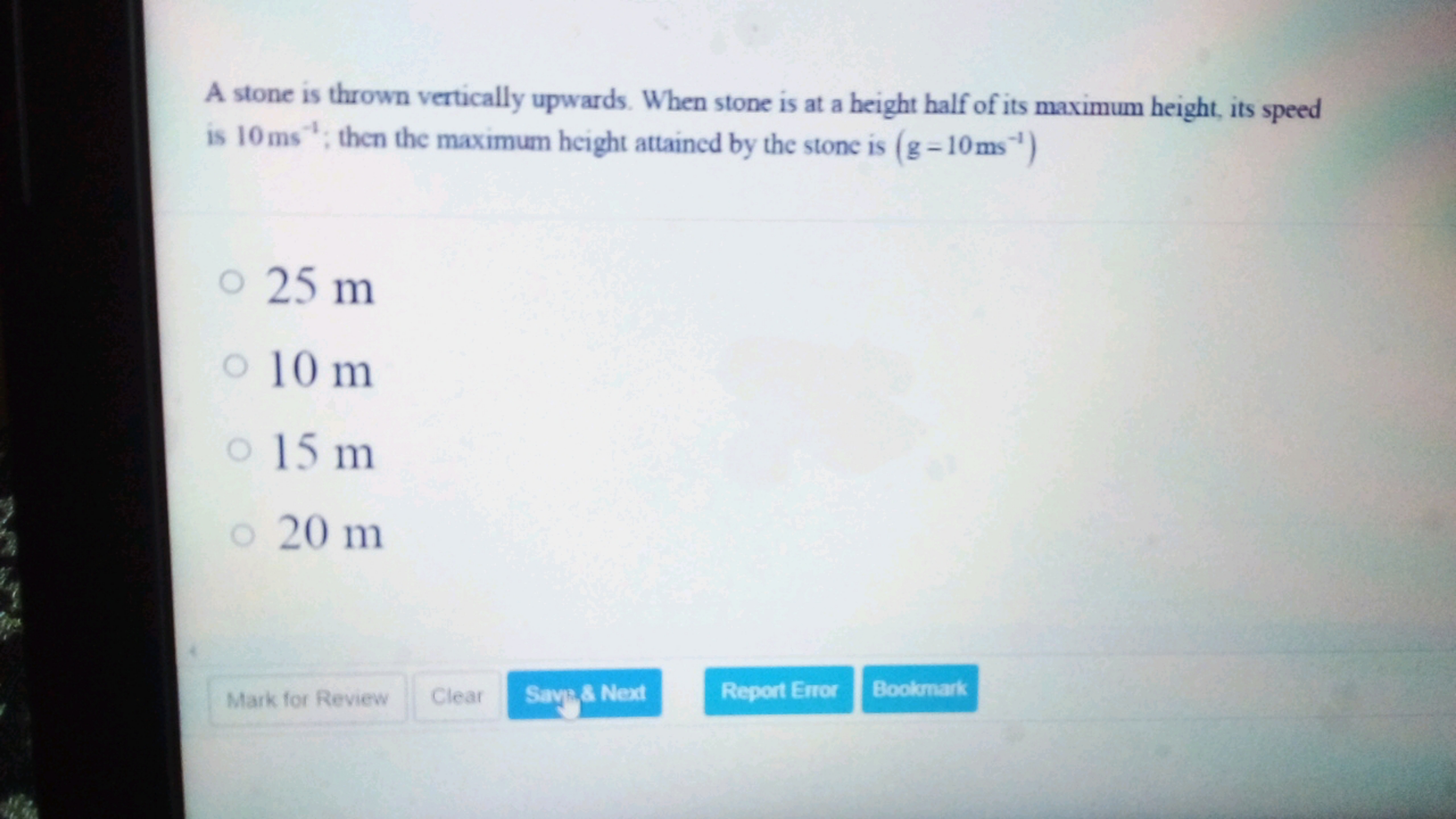 A stone is thrown vertically upwards. When stone is at a height half o