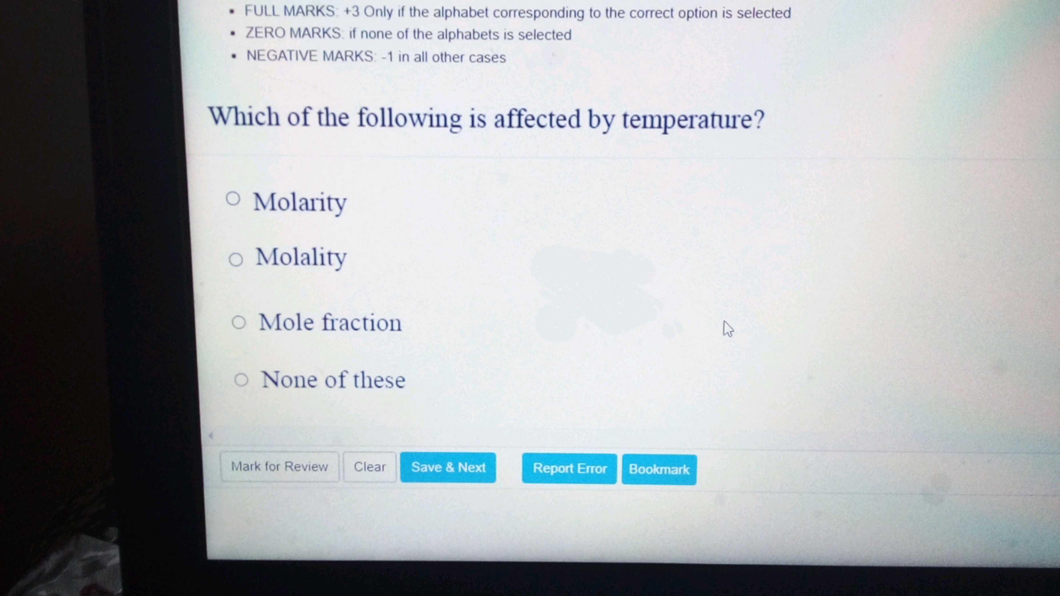 - FULL MARKS + 3 Only if the alphabet corresponding to the correct opt