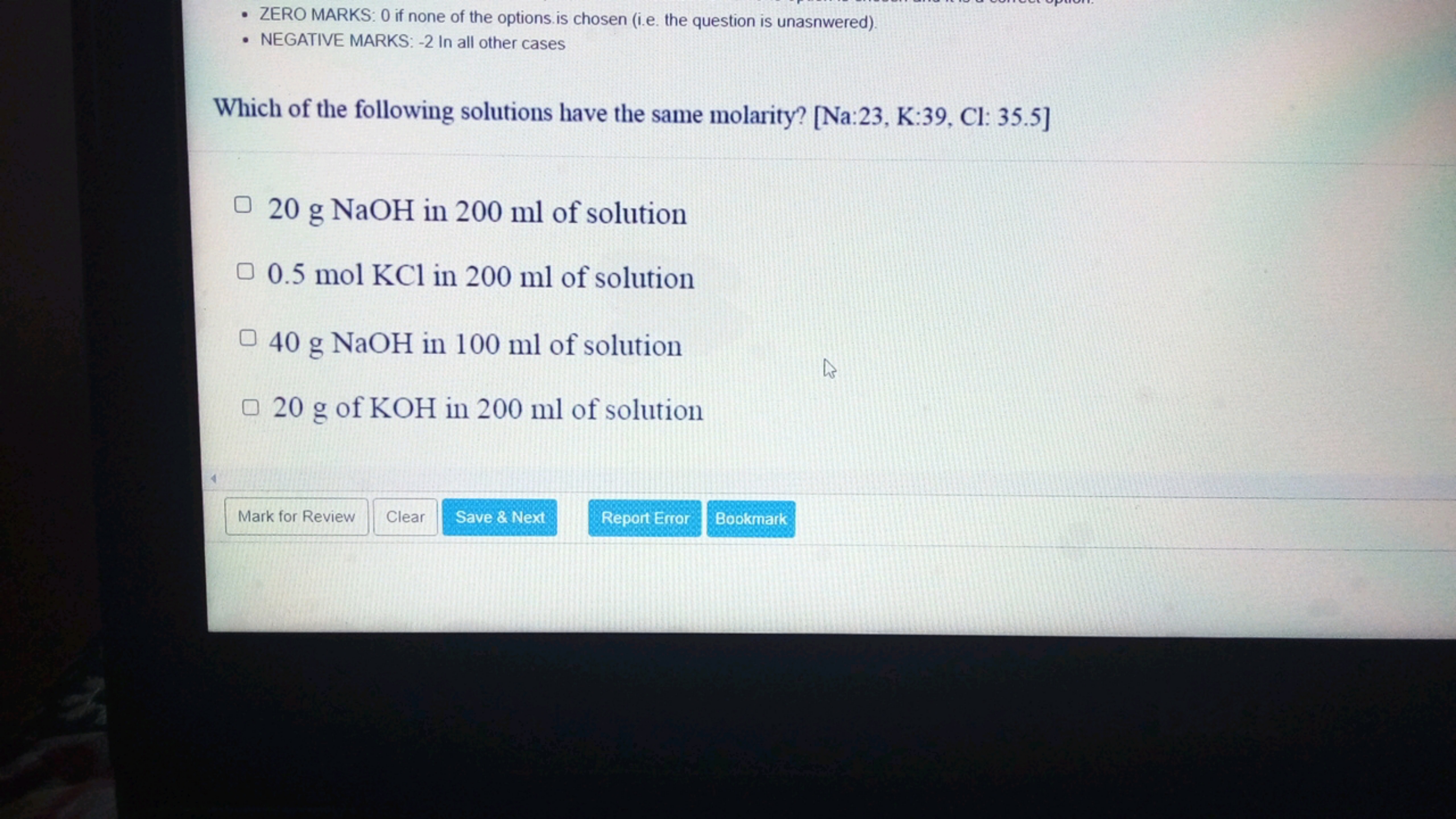 - ZERO MARKS: 0 if none of the options is chosen (i.e. the question is