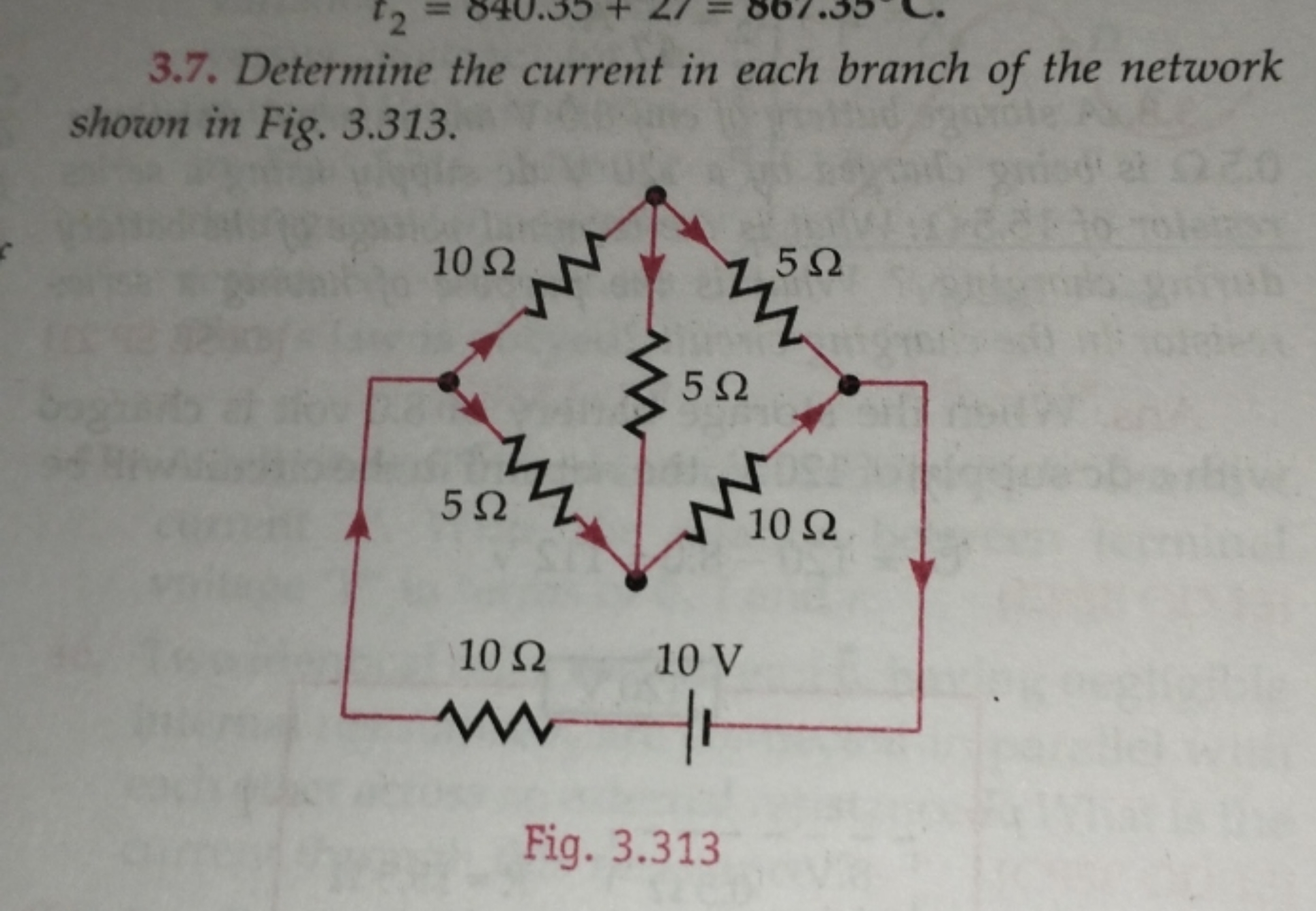 3.7. Determine the current in each branch of the network shown in Fig.