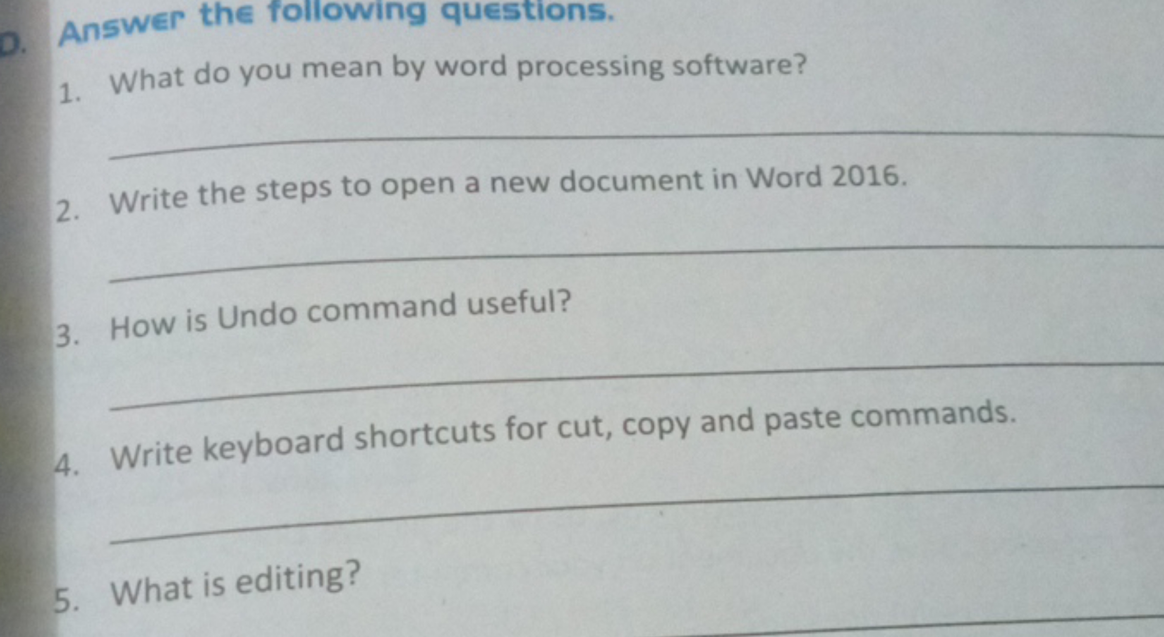 D. Answer the following questions.
1. What do you mean by word process