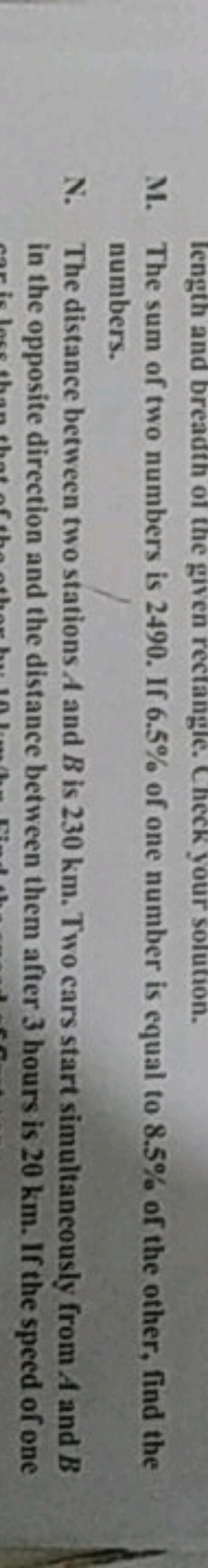 M. The sum of two numbers is 2490 . If 6.5% of one number is equal to 