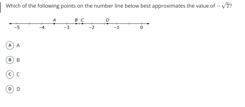 Which of the following points on the number line below best approximat