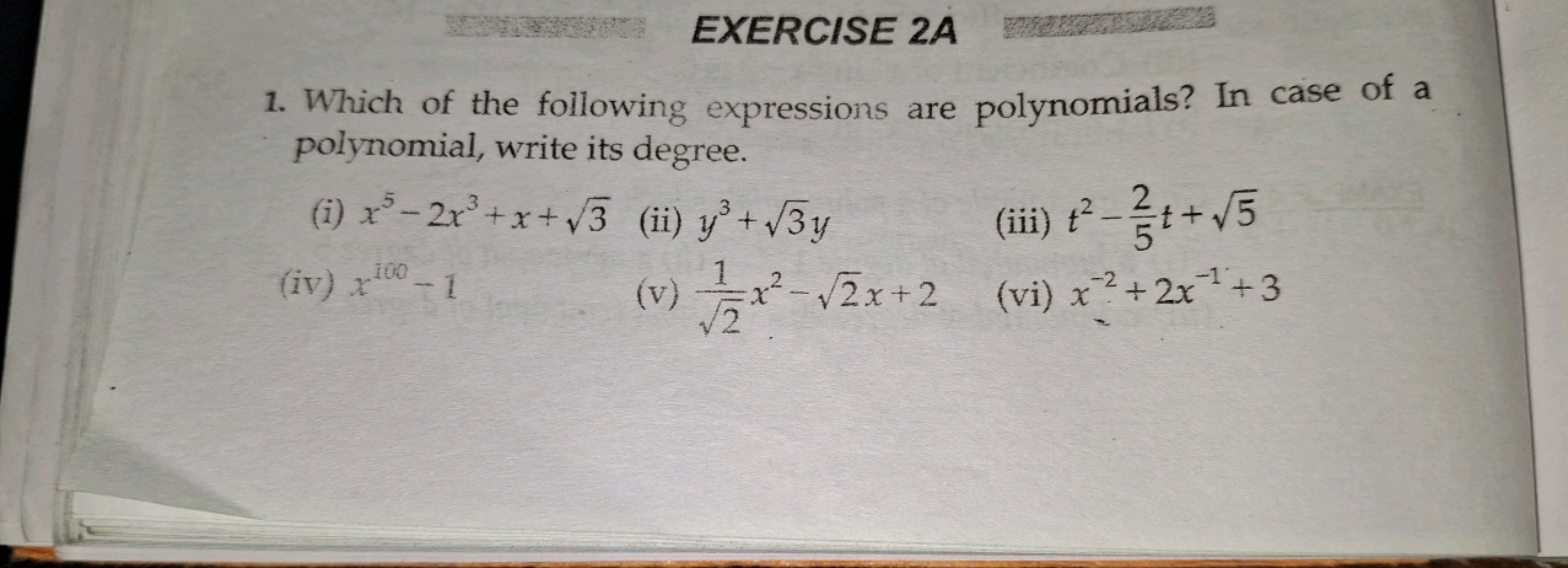 EXERCISE 2A
1. Which of the following expressions are polynomials? In 