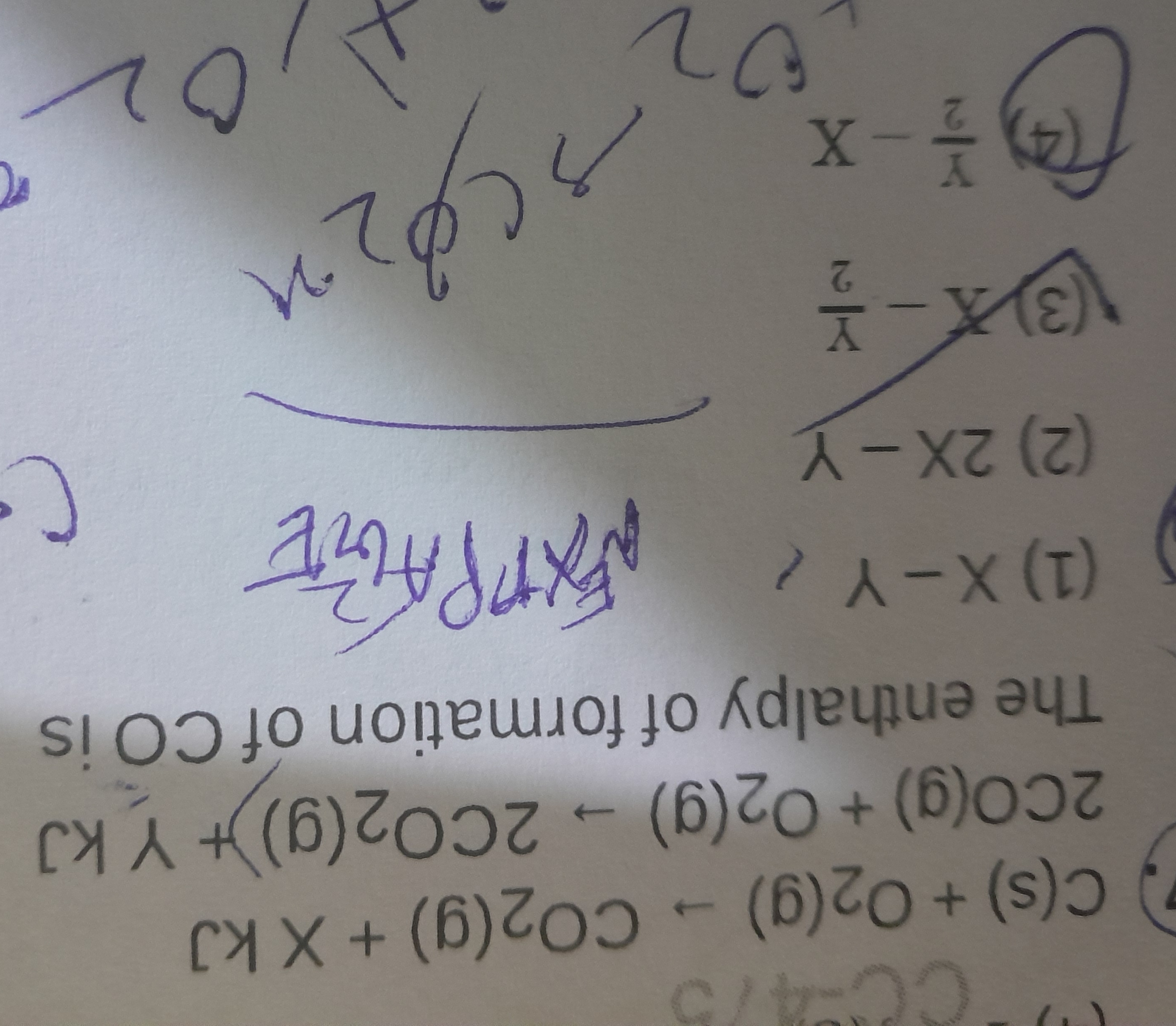 C(s)+O2​( g)→CO2​( g)+XkJ2CO(g)+O2​( g)→2CO2​( g))+YkJ​

The enthalpy 