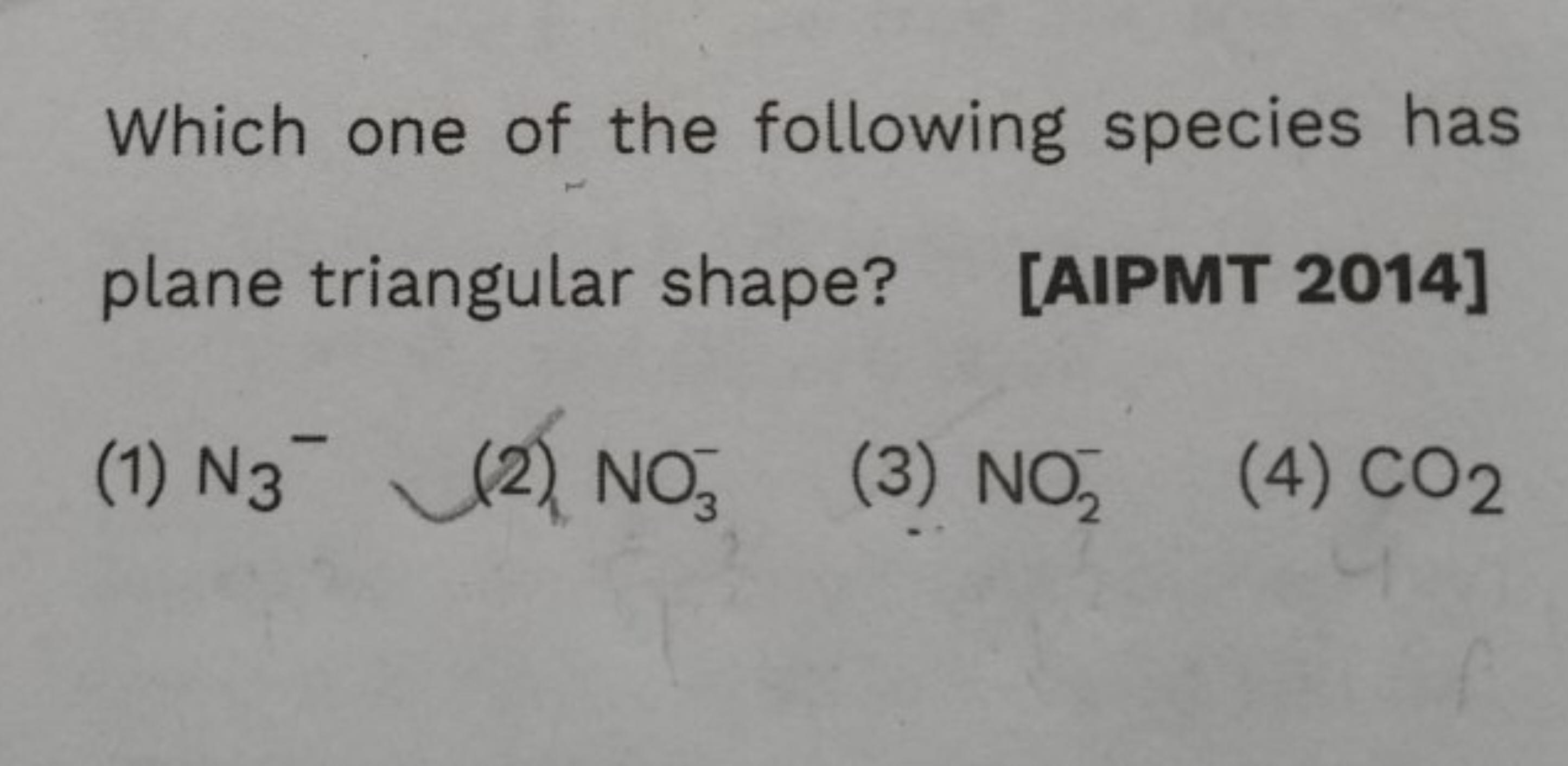 Which one of the following species has plane triangular shape?
[AIPMT 