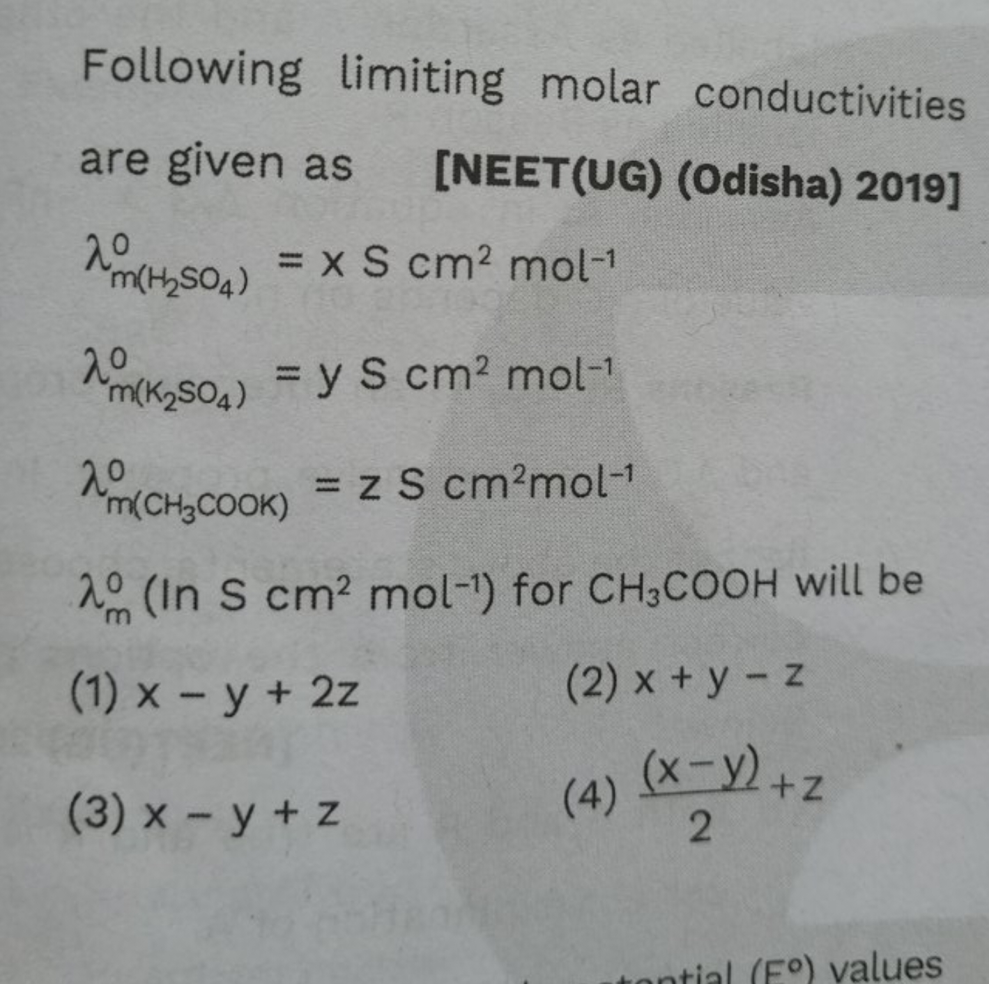 Following limiting molar conductivities are given as
[NEET(UG) (Odisha