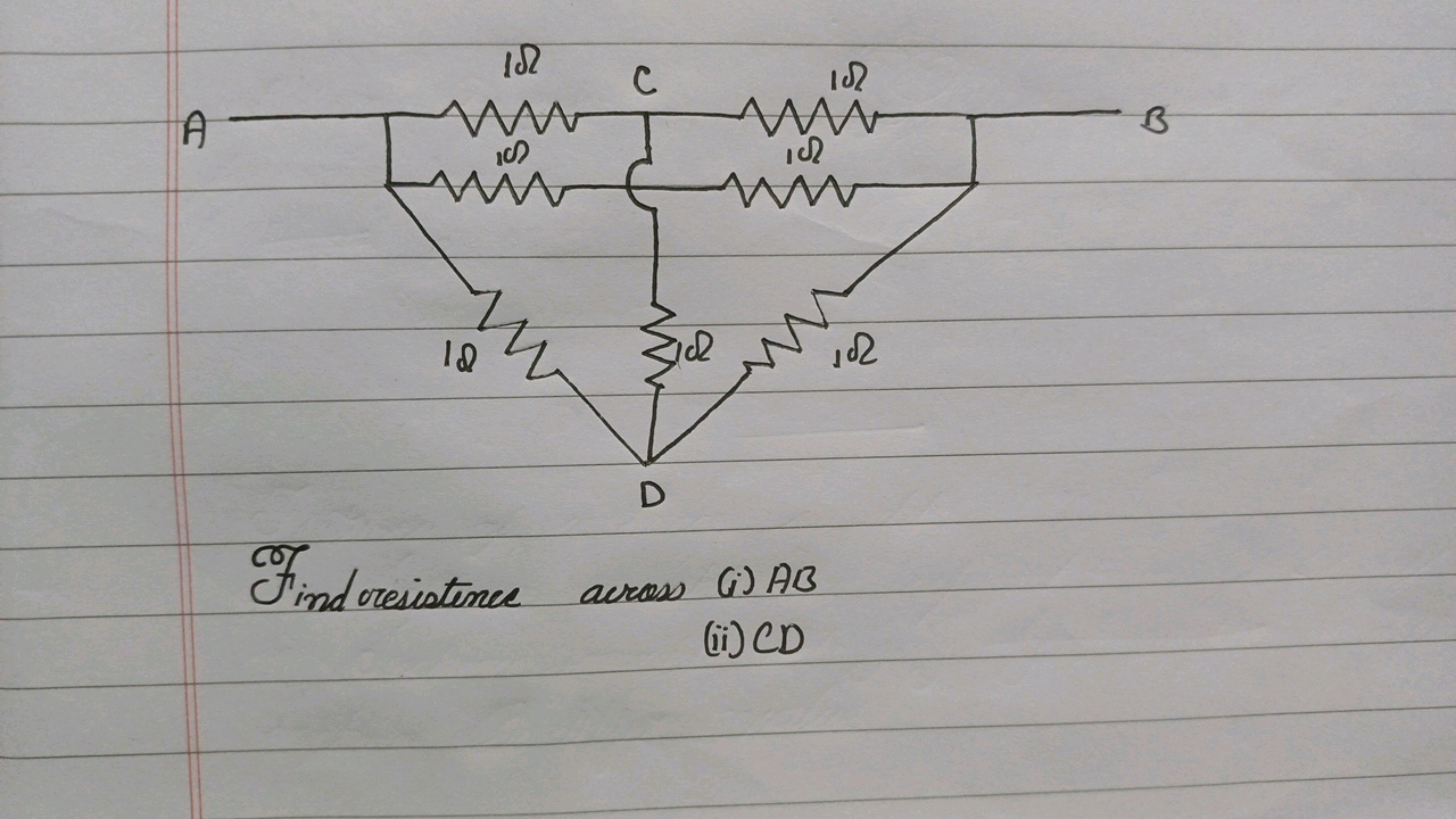 Findoresistence across (i) AB
(ii) CD