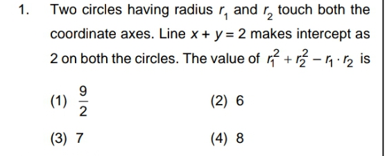 Two circles having radius r1​ and r2​ touch both the coordinate axes. 