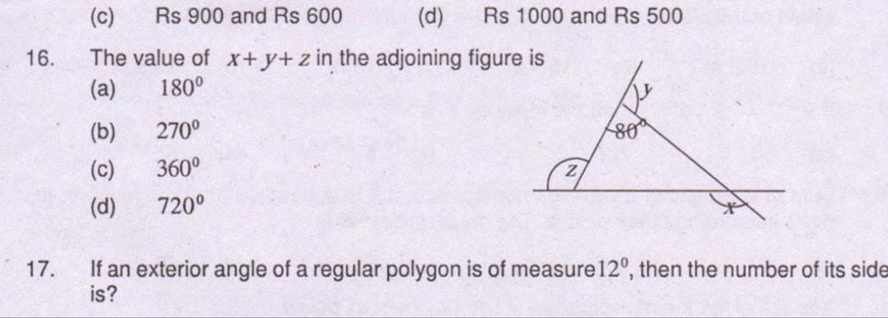 The value of x+y+z in the adjoining figure is