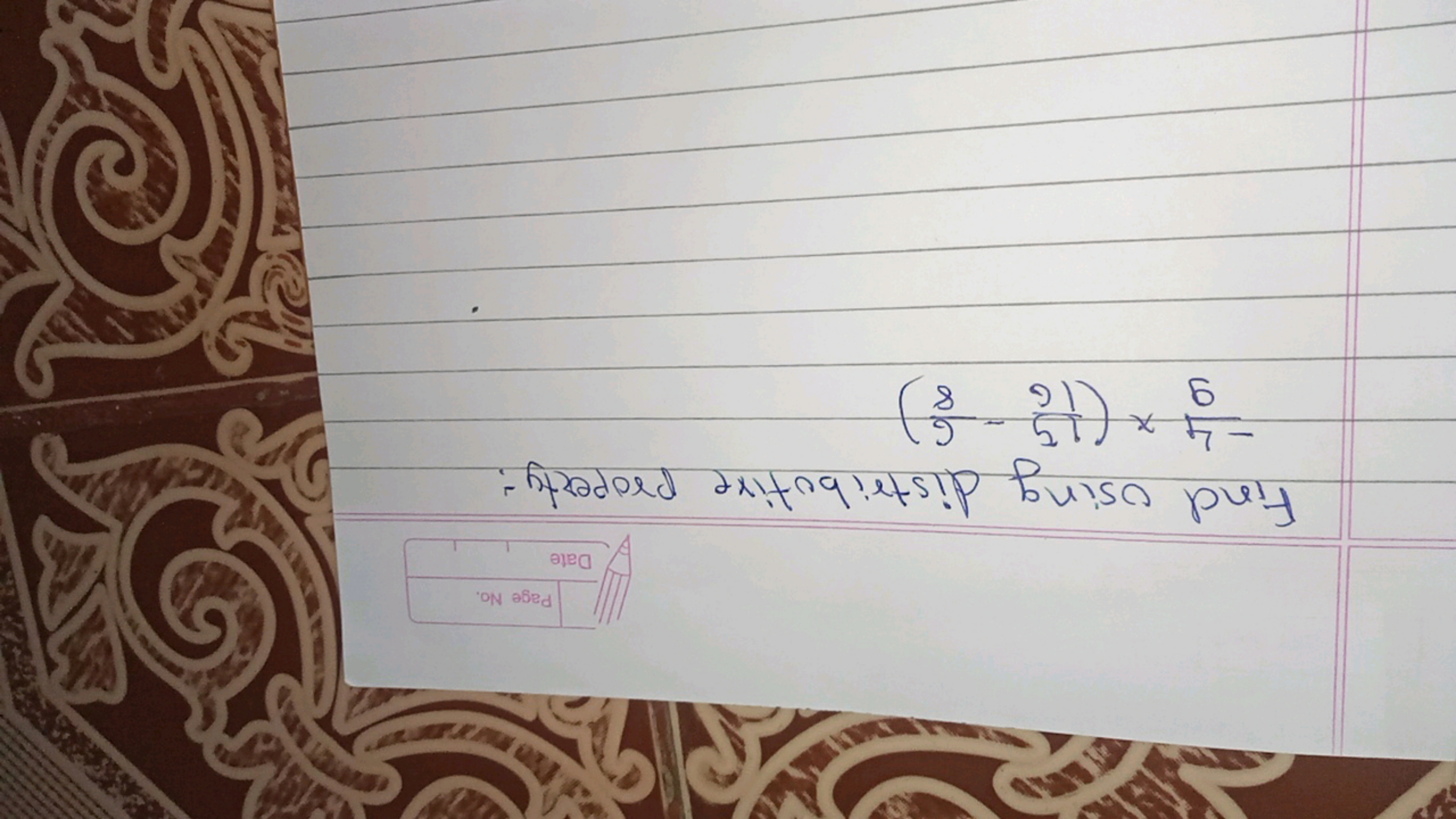 Find using distributive property:
9−4​×(1615​−86​)