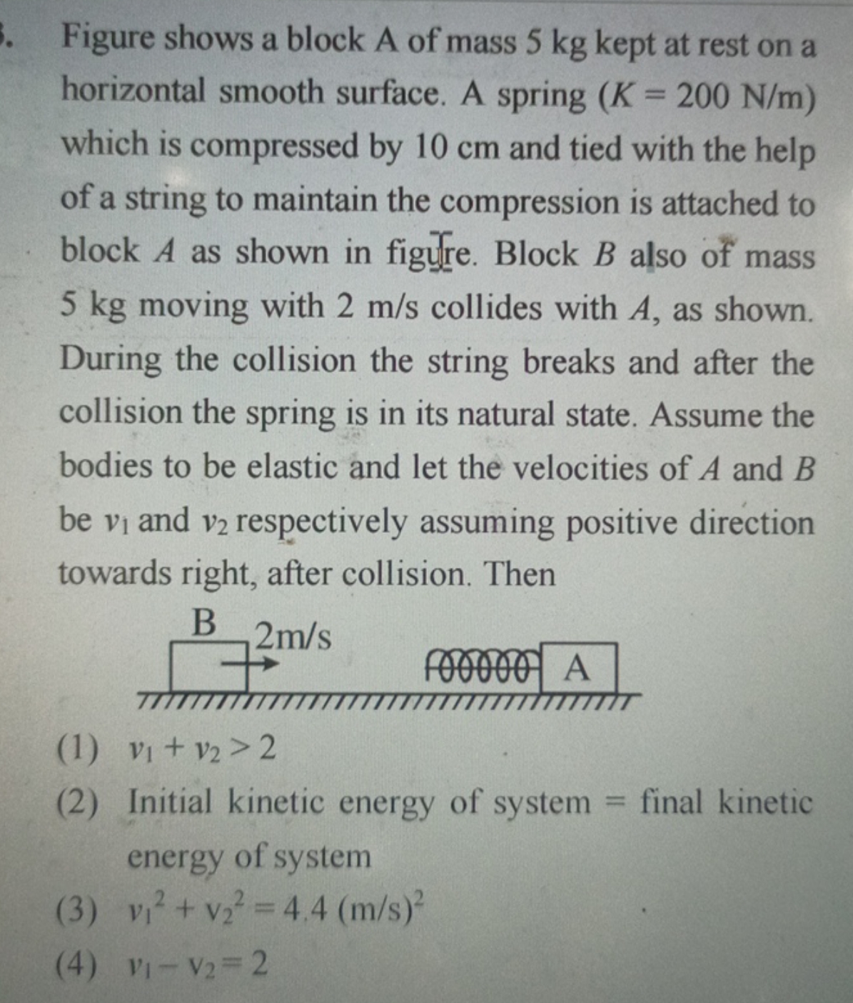 Figure shows a block A of mass 5 kg kept at rest on a horizontal smoot