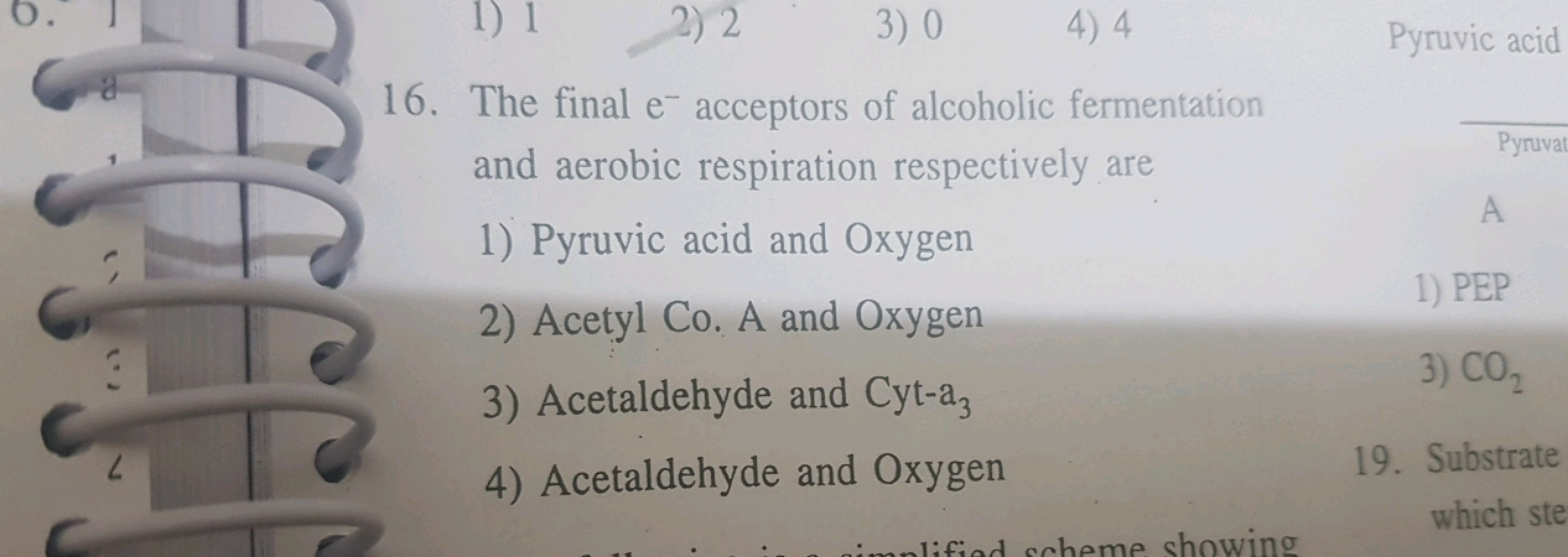 0 .
1) 1
2) 2
3) 0
4) 4

Pyruvic acid
16. The final e−acceptors of alc