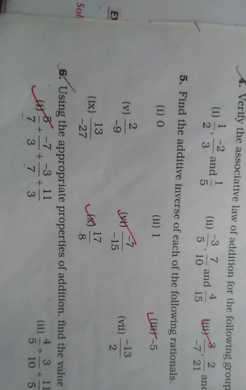 4. Verify the associative law of addition for the following group
(i) 