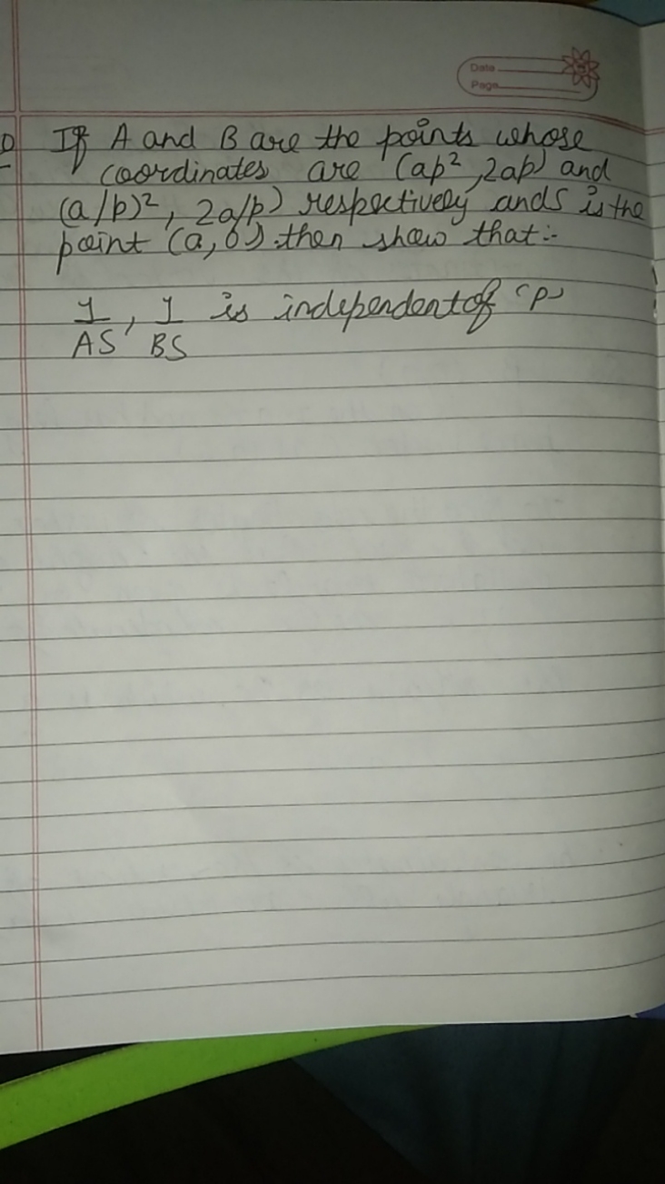 Page.
If A and B are the points whose coordinates are (ap2,2ap) and (a