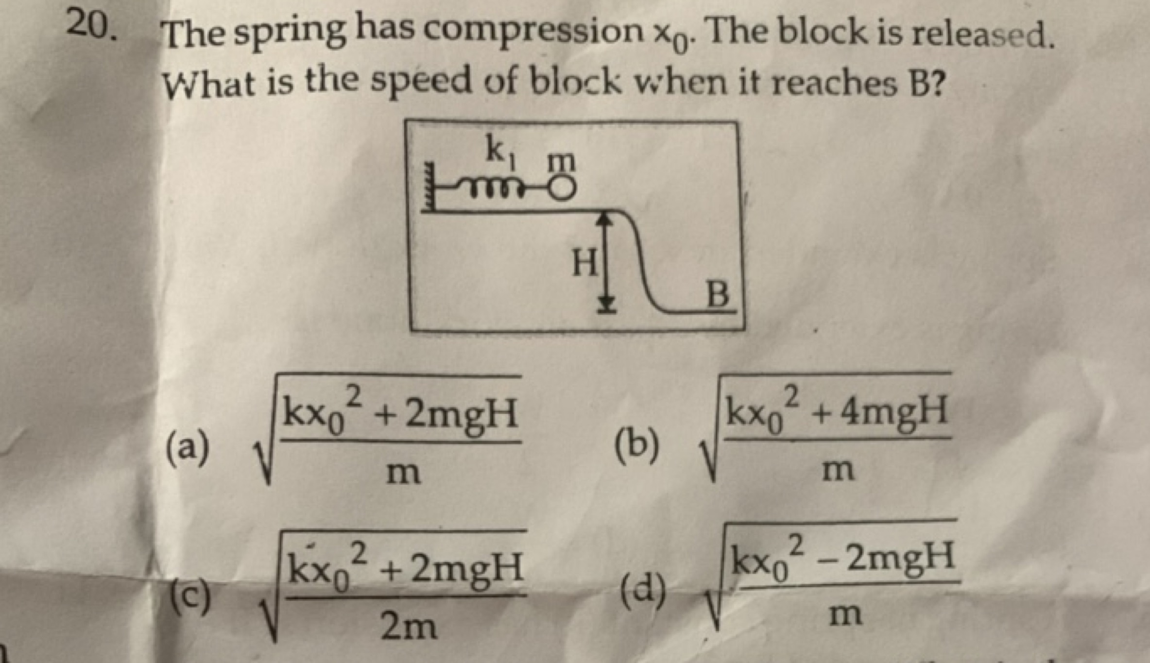 20. The spring has compression x0​. The block is released. What is the