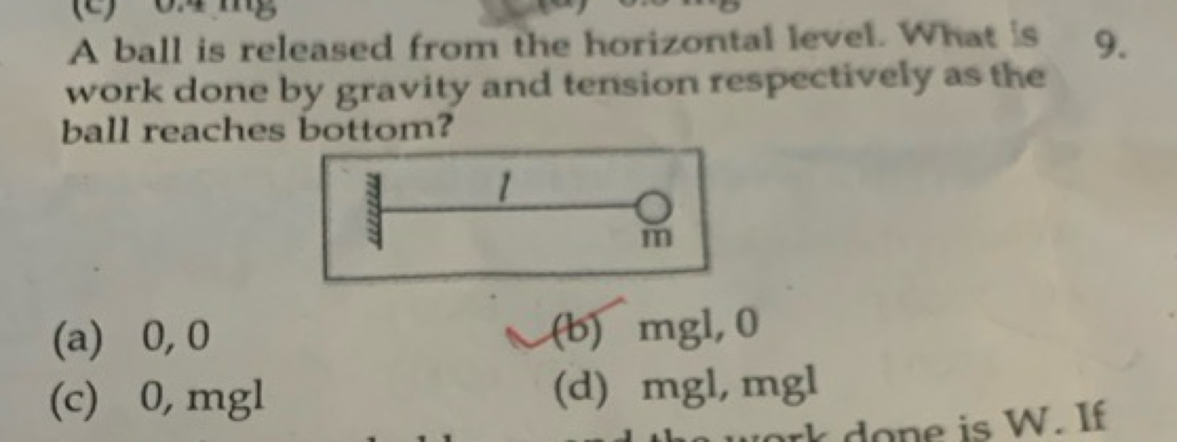 A ball is released from the horizontal level. What is work done by gra