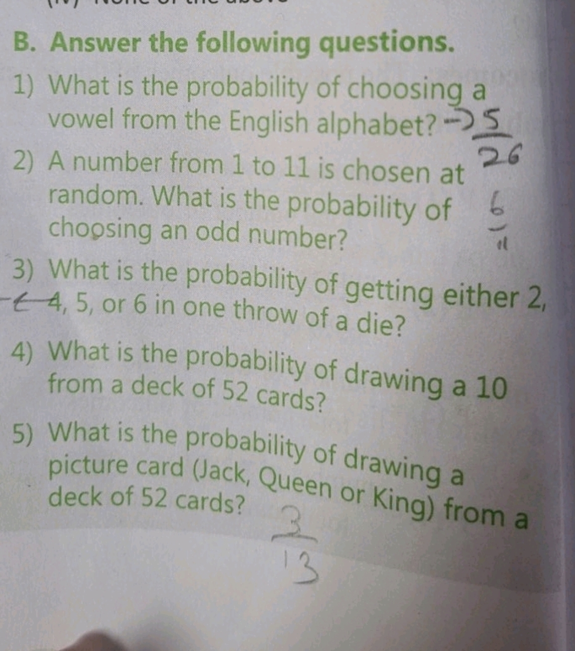 B. Answer the following questions.
1) What is the probability of choos